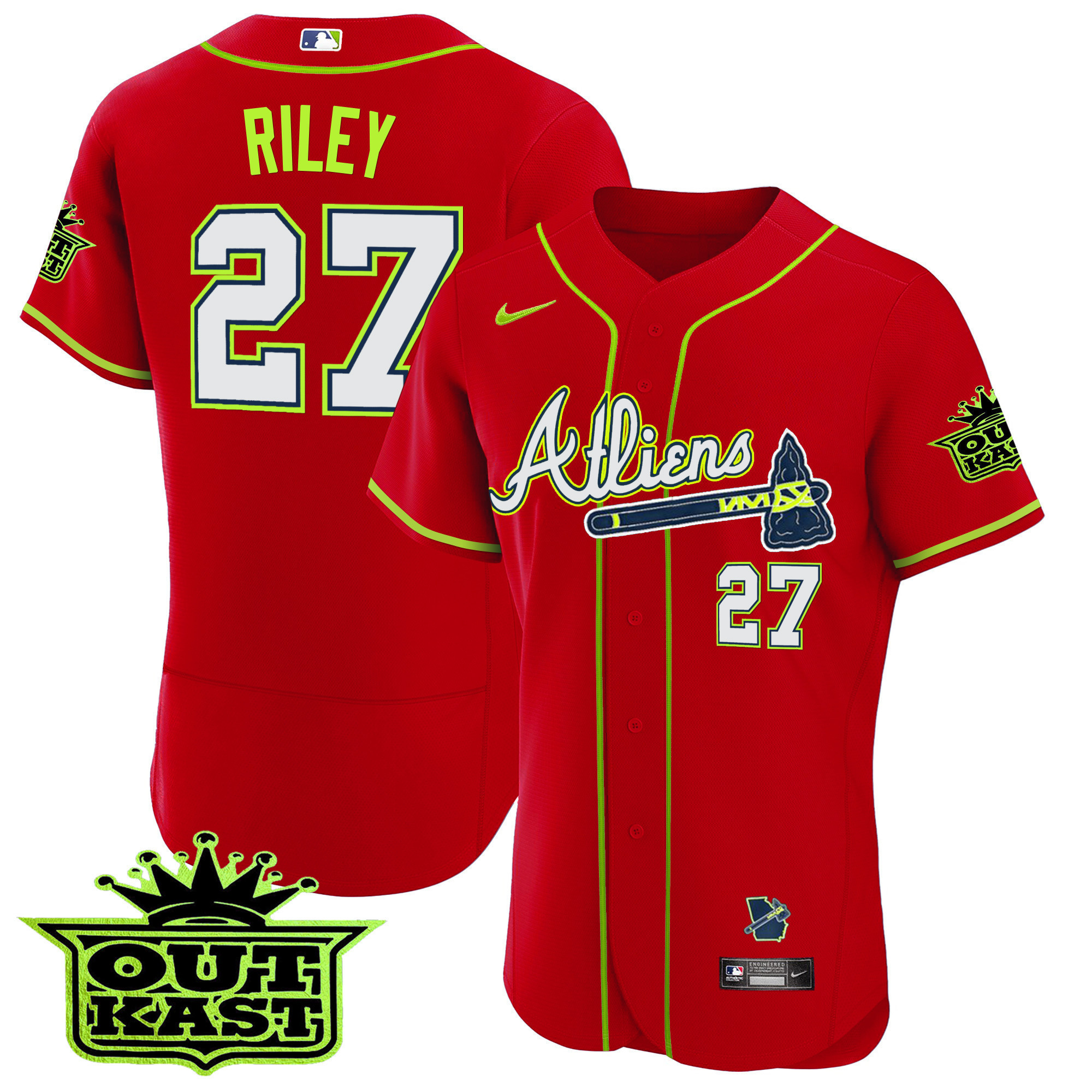 Austin Riley Youth's Atlanta Braves Atliens Flex Base Red Jersey - All Stitched