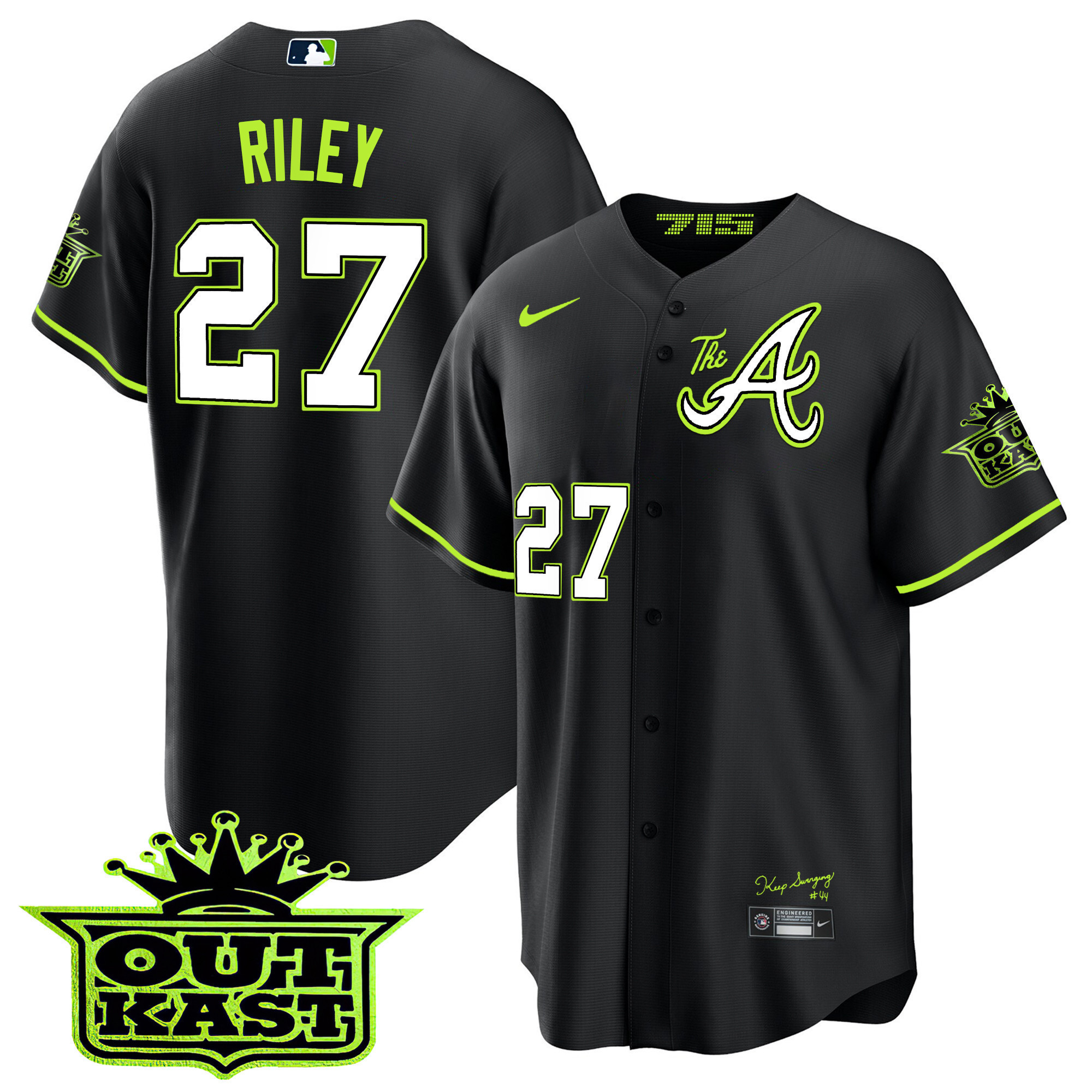 Austin Riley Youth's Atlanta Braves Atliens The A Cool Base Black Jersey - All Stitched