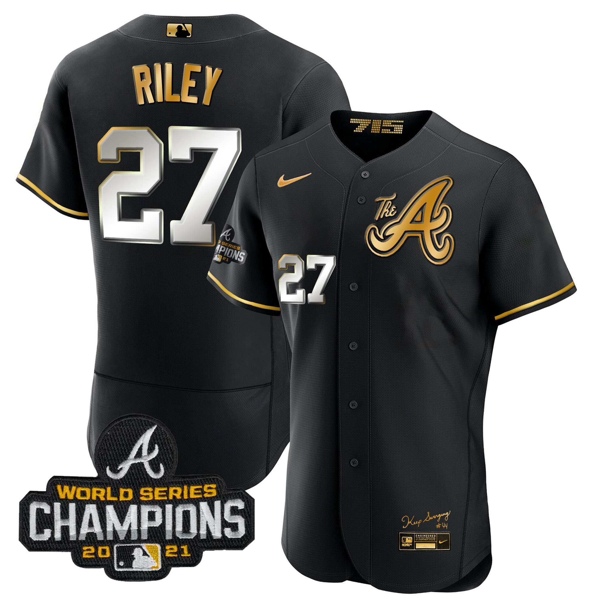 Austin Riley Youth's Atlanta Braves Champions City Connect Gold Flex Base Black Gold Jersey - All Stitched