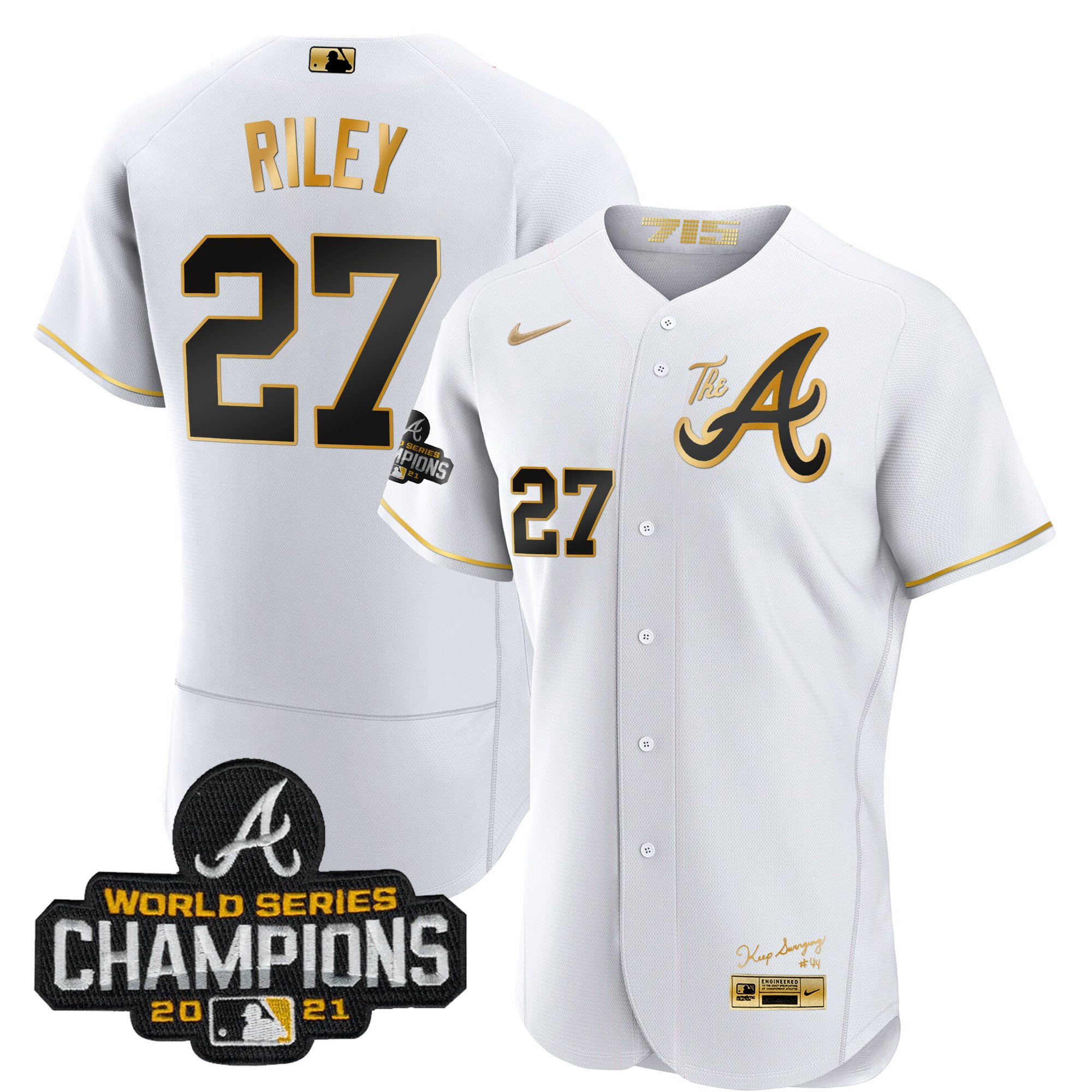 Austin Riley Youth's Atlanta Braves Champions City Connect Gold Flex Base White Gold Jersey - All Stitched