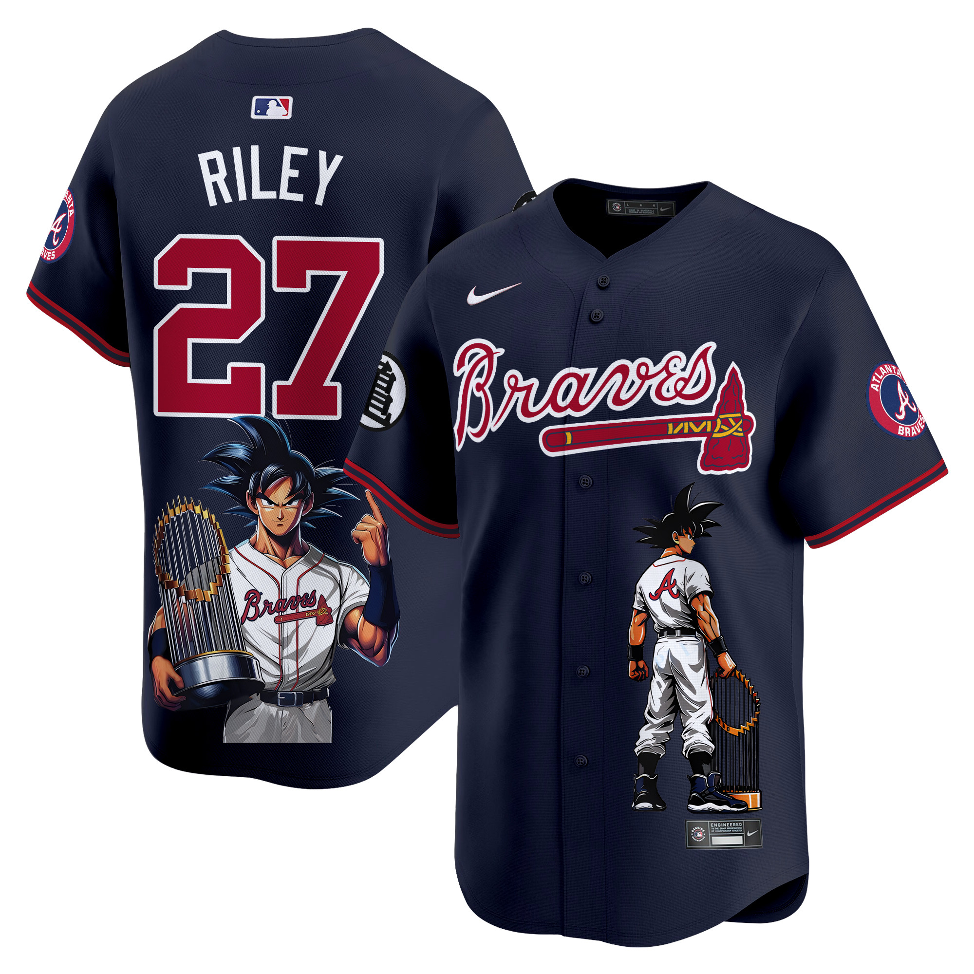 Austin RileyUnisex Atlanta Braves Dragon Ball Son Goku Vapor Premier Limited Navy Jersey - Printed
