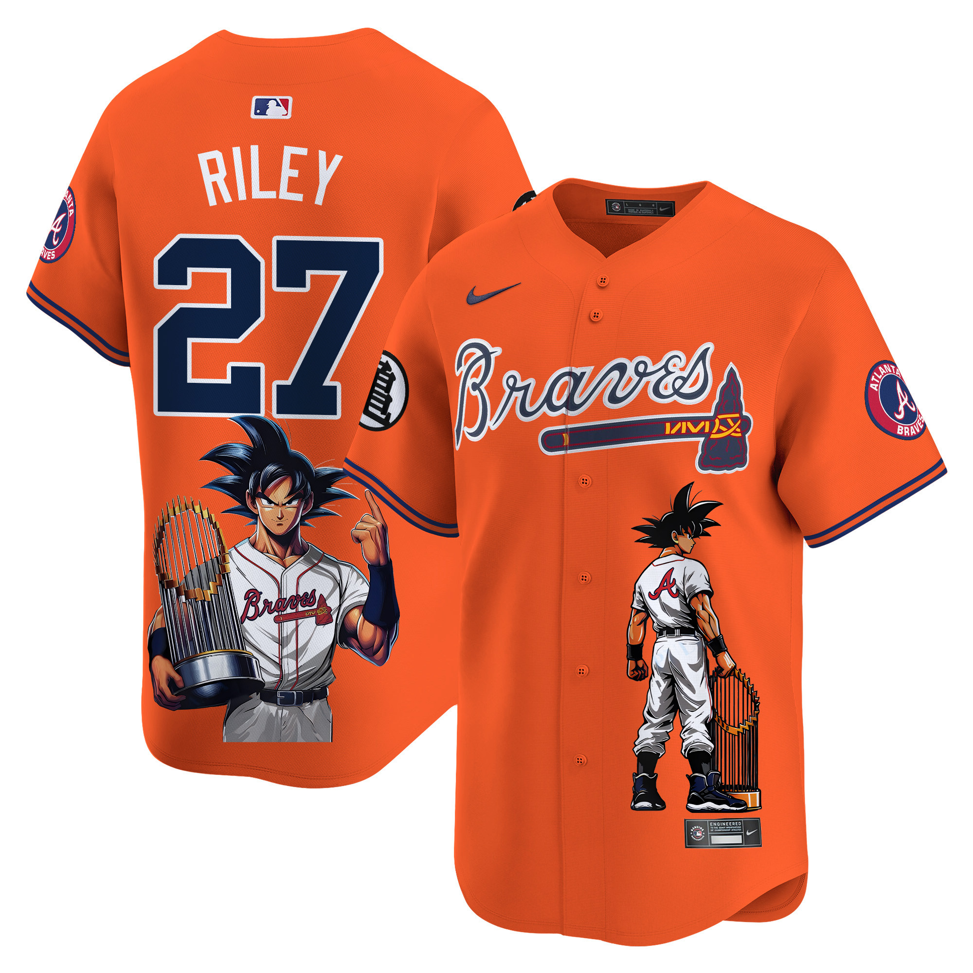 Austin RileyUnisex Atlanta Braves Dragon Ball Son Goku Vapor Premier Limited Orange Jersey - Printed