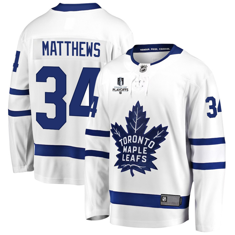Auston Matthews 34 Toronto Maple Leafs Stanley Cup 2023 Playoffs Patch Away Breakaway Men Stitched Jersey – White