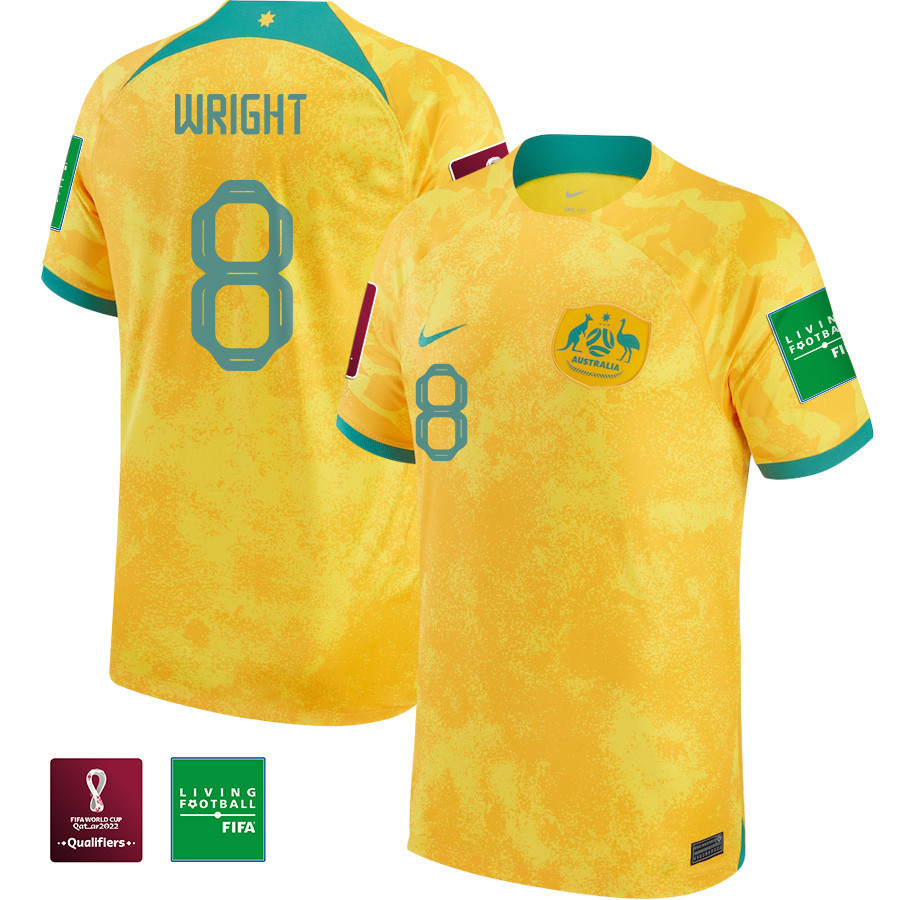 Australia National Team Bailey Wright 8 FIFA World Cup Qatar 2022 – Home Men Soccer Jersey With Patch