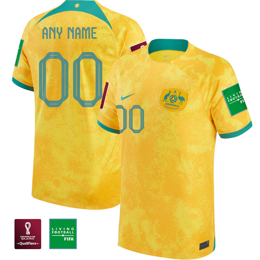 Australia National Team Custom 00 FIFA World Cup Qatar 2022 – Home Men Soccer Jersey With Patch
