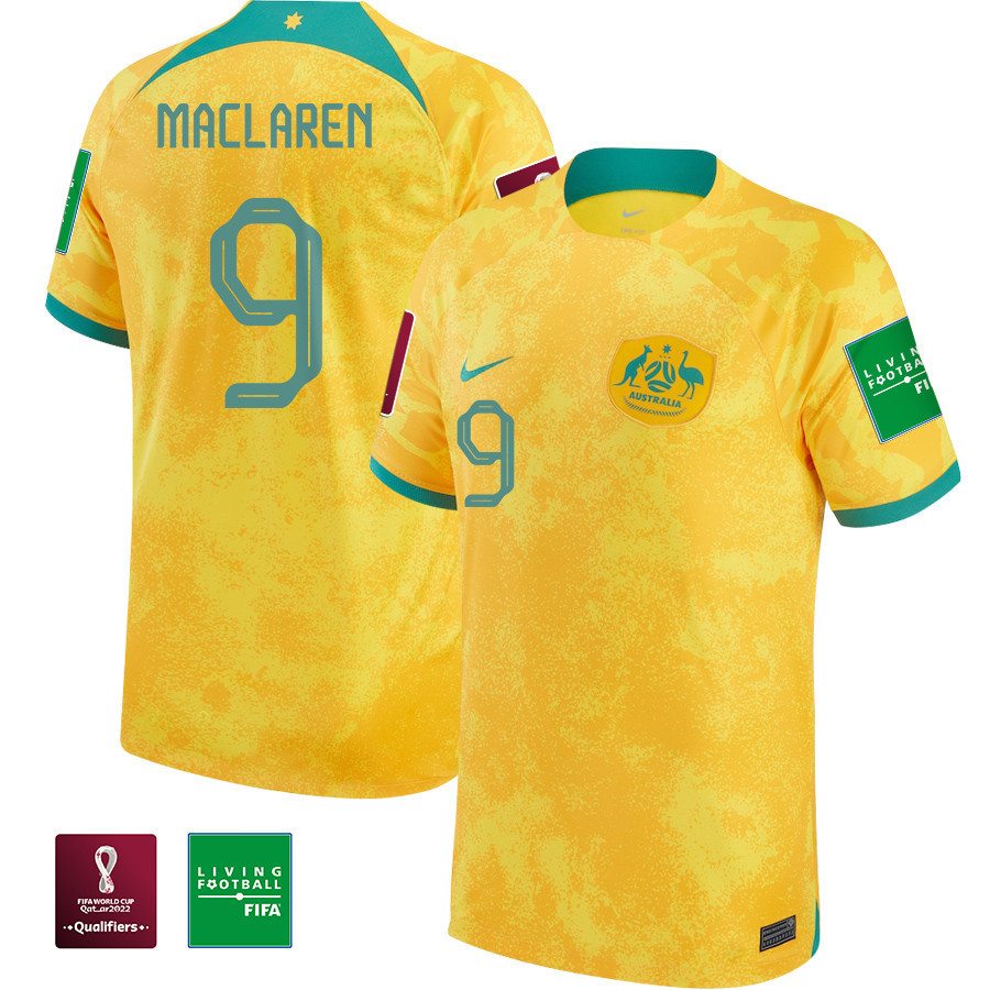 Australia National Team Jamie Maclaren 9 FIFA World Cup Qatar 2022 – Home Men Soccer Jersey With Patch