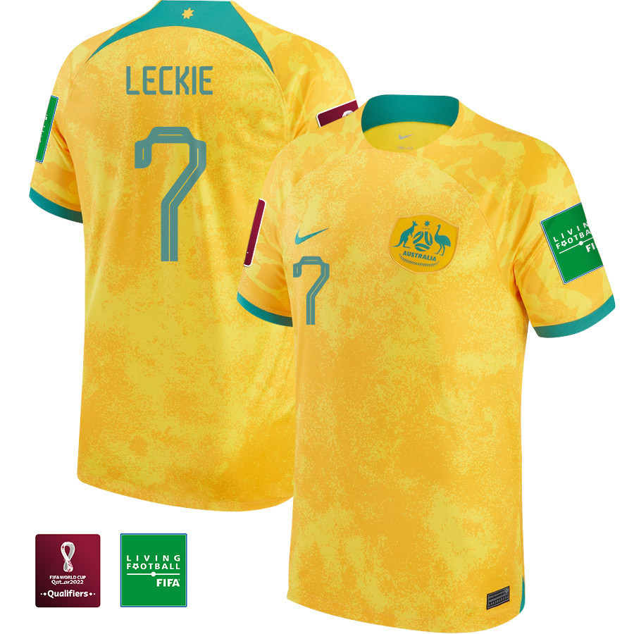 Australia National Team Mathew Leckie 7 FIFA World Cup Qatar 2022 – Home Men Soccer Jersey With Patch