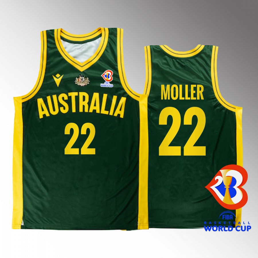 Australia Team #22 Craig Moller 2023 FIBA World Cup Boomers Men Jersey Green