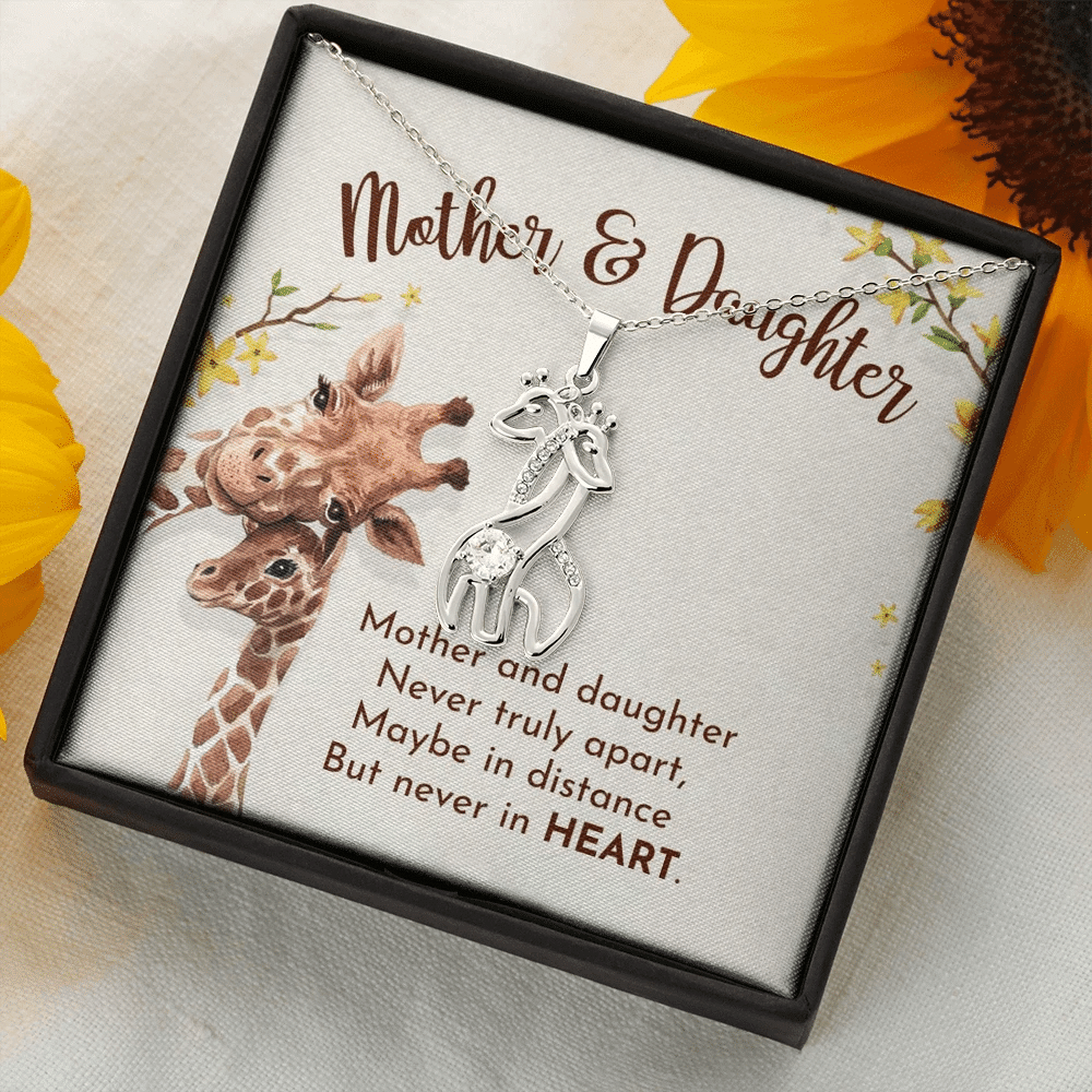Autumn Tree Giraffe Couple Necklace Gift For Mom Never Truly Apart