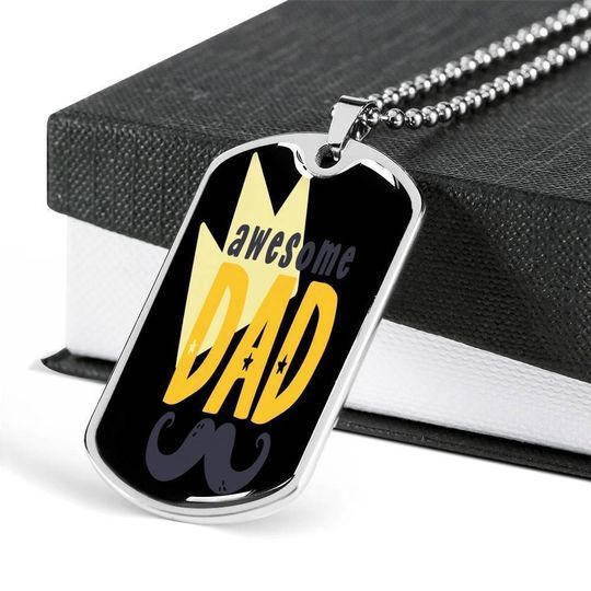 Awesome Dad Stainless Dog Tag Pendant Necklace Gift For Dad