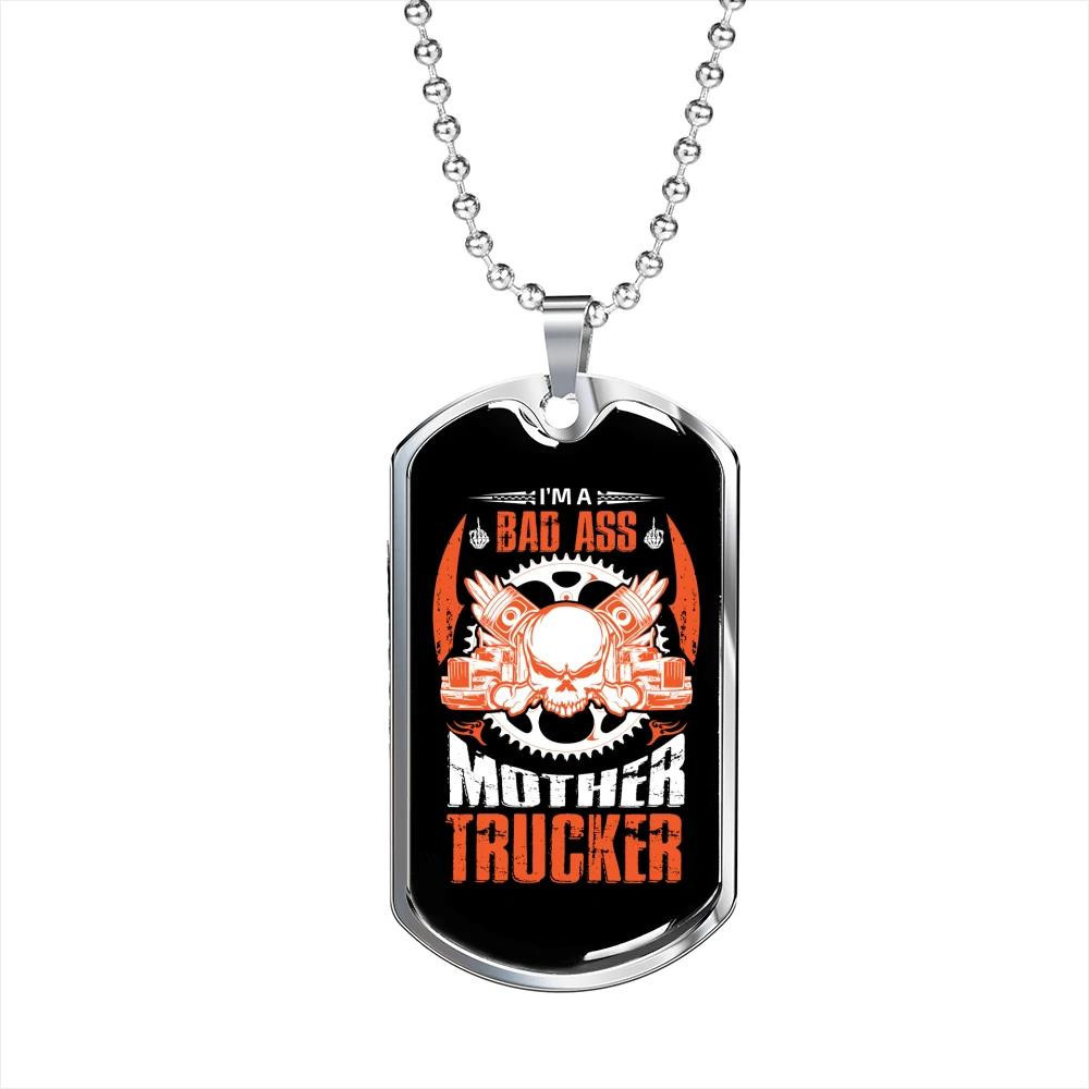 Awesome Gift For Mom Dog Tag Pendant Necklace Badass Mother Trucker