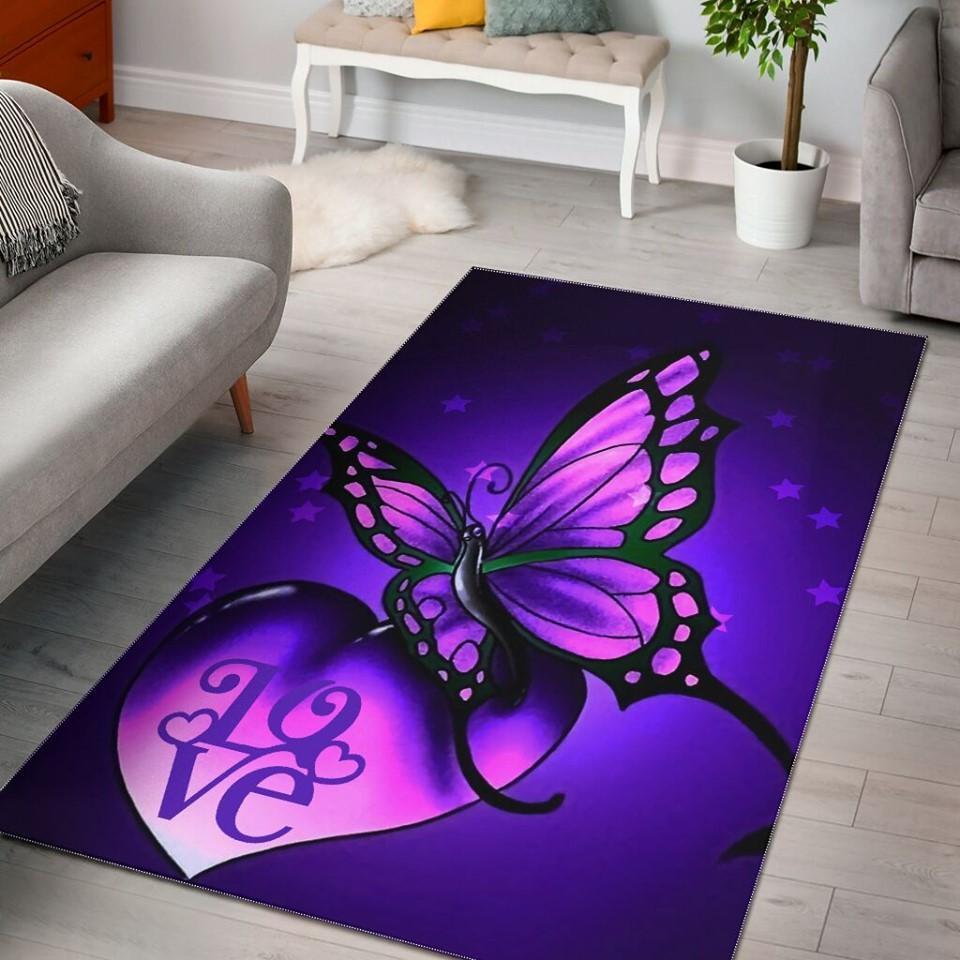 Awesome Purple Butterfly Star Love Limited Edition Rectangle Rug