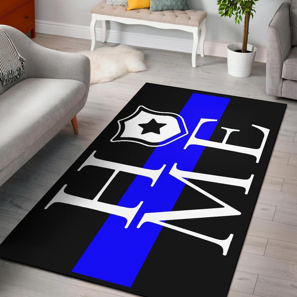 Awesome Thin Blue Line ‘home’ Area Rectangle Rug