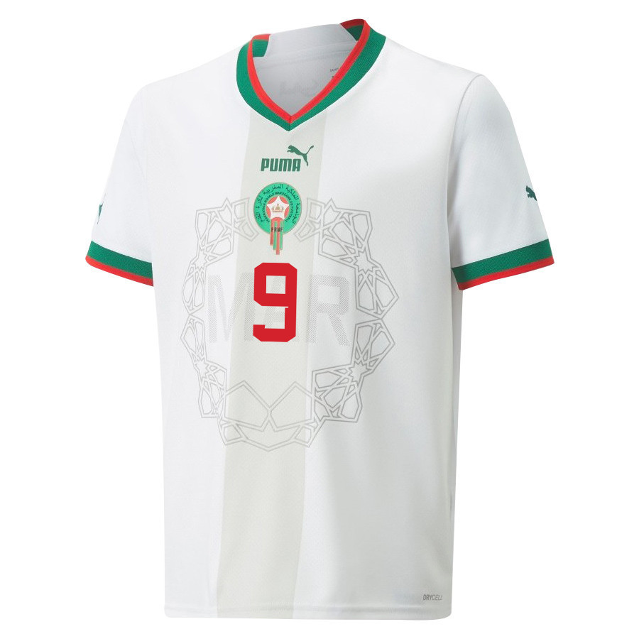 Ayoub El Kaabi 9 Morocco National Team 2022-23 Qatar World Cup Men Away Soccer Jersey – White