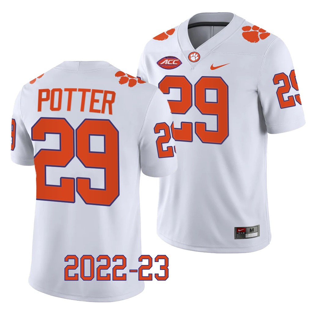 B.T. Potter Clemson Tigers #29 White Jersey 2022-23 College Men's Game Uniform