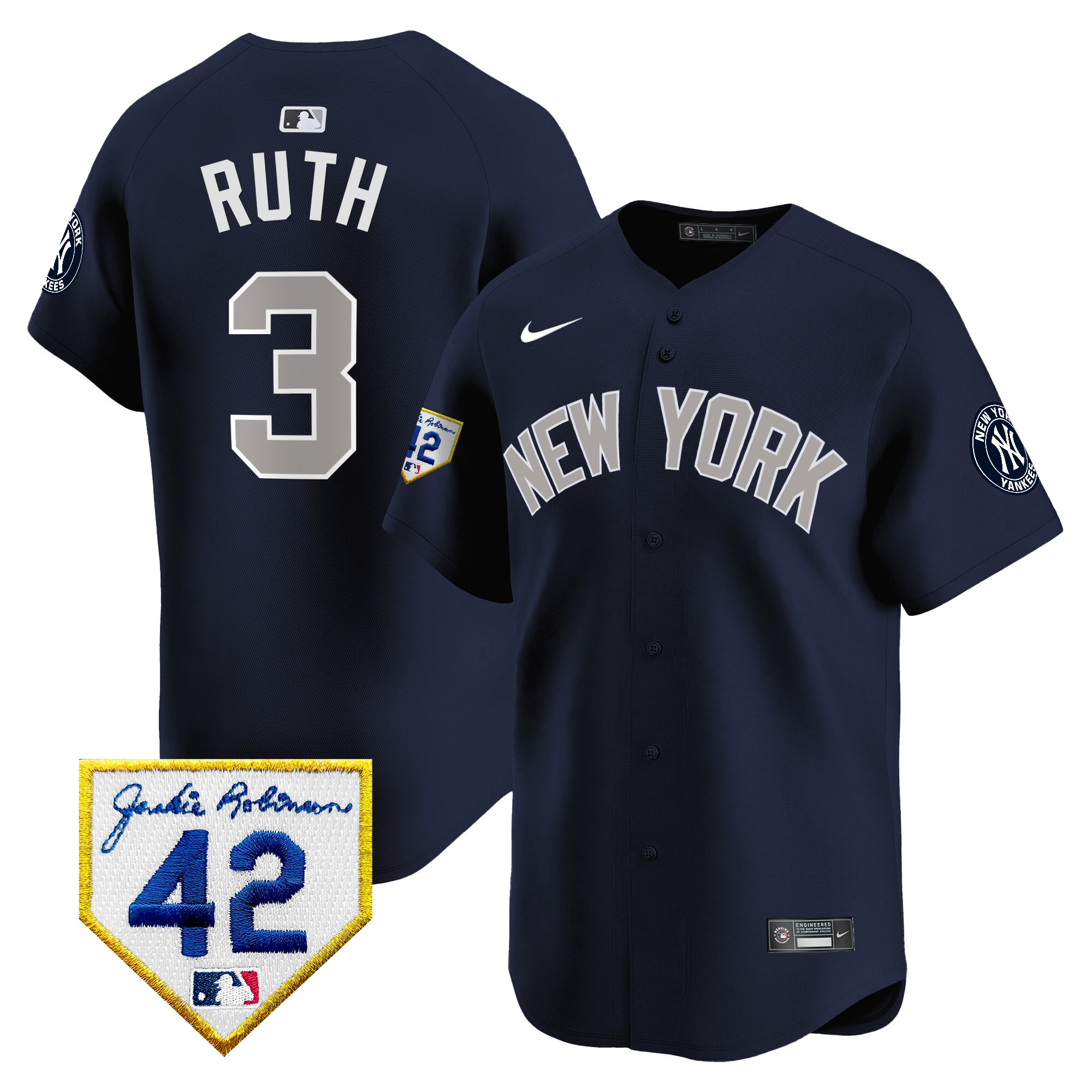 Babe Ruth Men's New York Yankees 2024 Jackie Robinson Patch Vapor Premier Limited Alternate Jersey - All Stitched