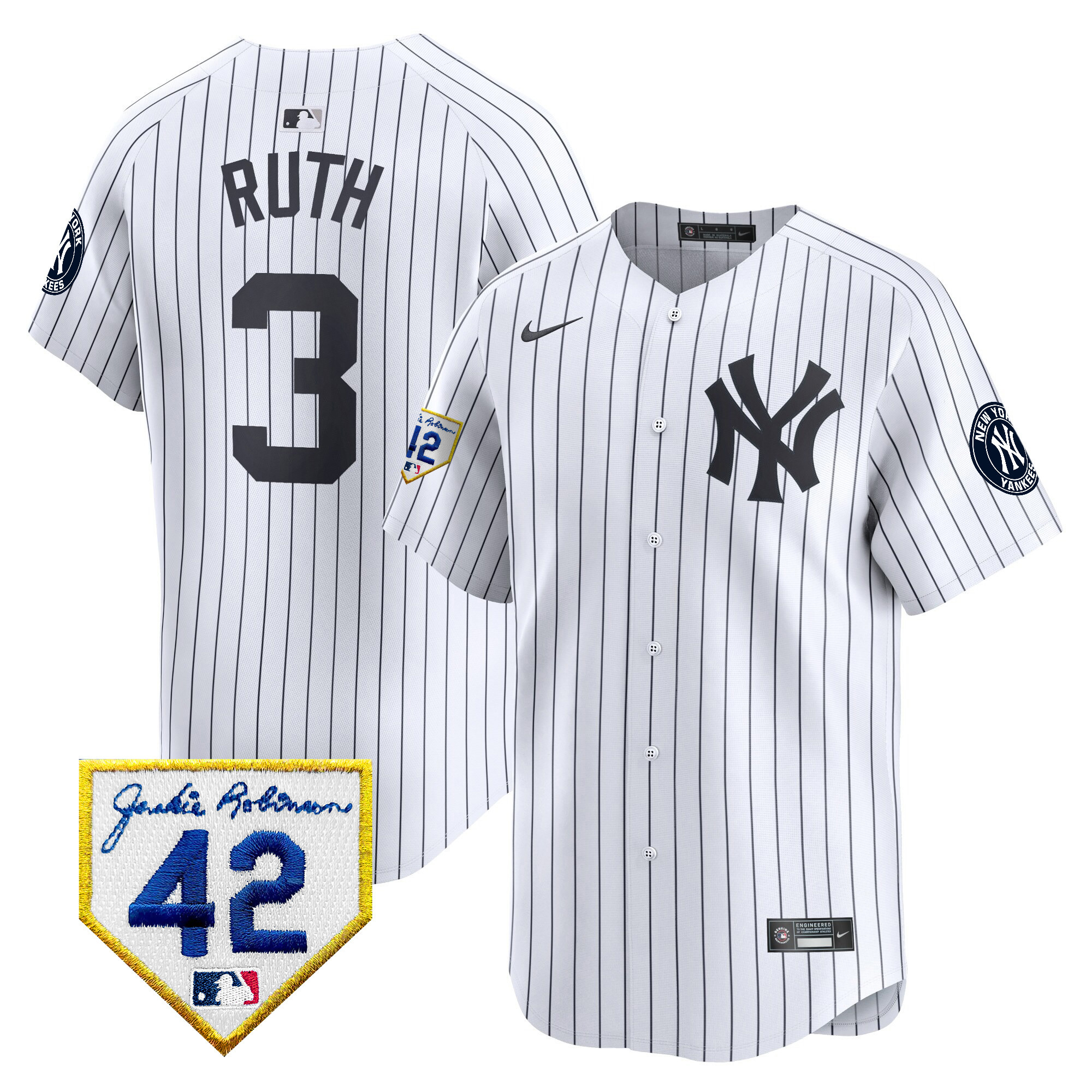 Babe Ruth Men's New York Yankees 2024 Jackie Robinson Patch Vapor Premier Limited White Jersey - All Stitched