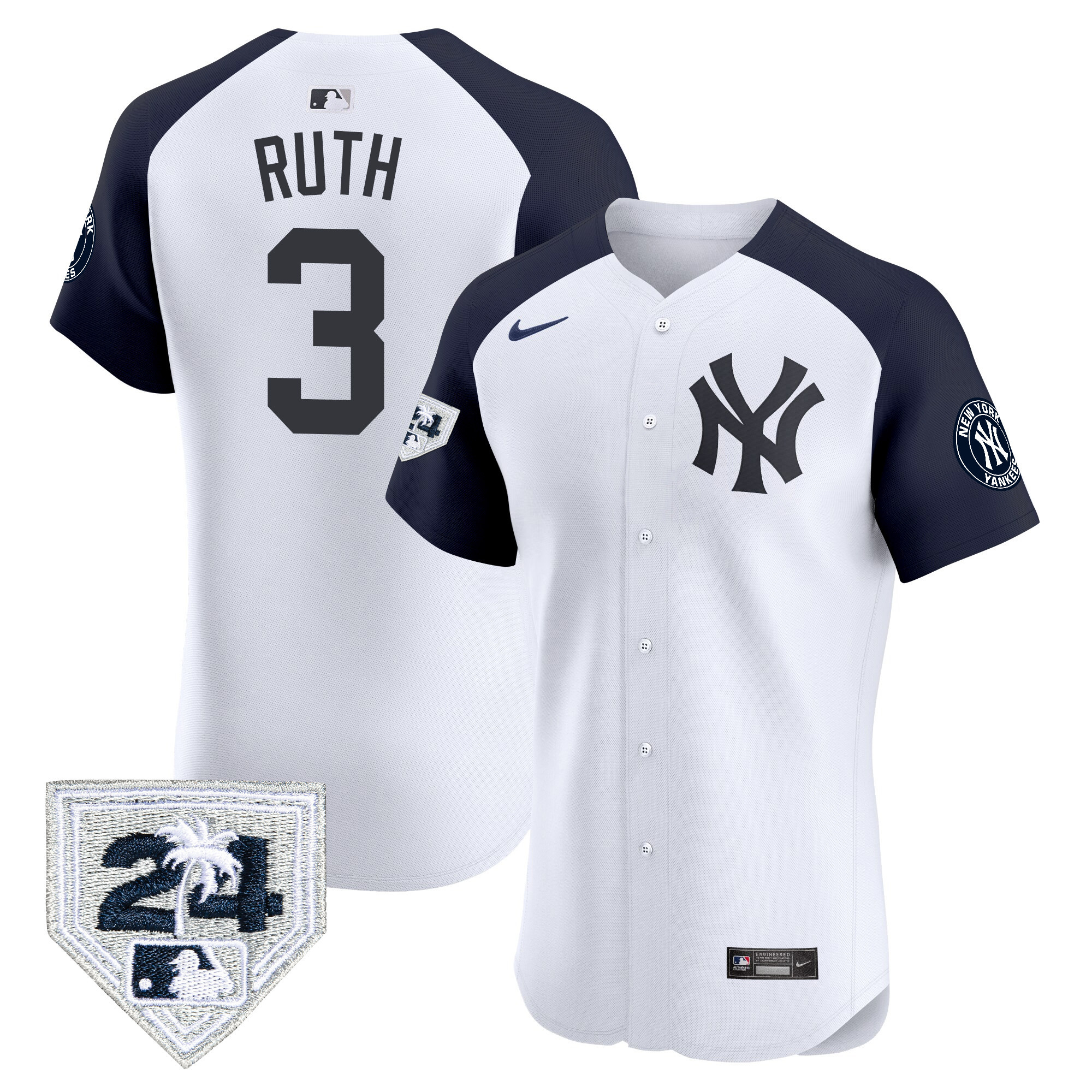 Babe Ruth Men's New York Yankees 2024 Spring Training Patch Vapor Premier Elite V2 White Alternate Jersey - All Stitched