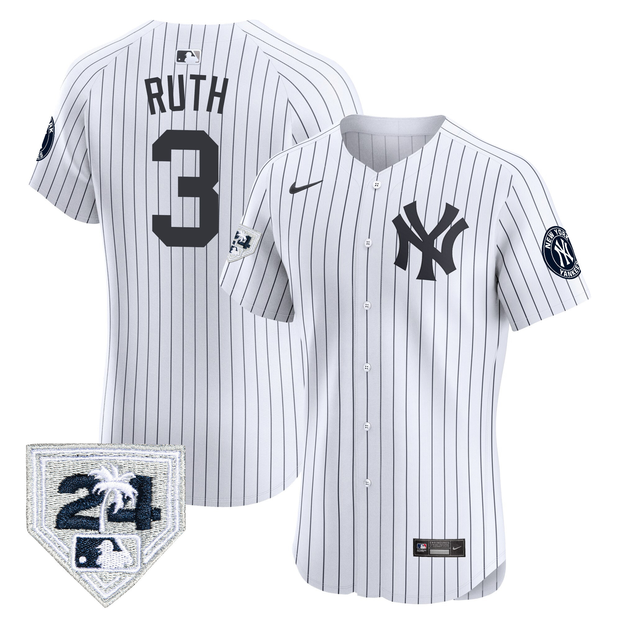 Babe Ruth Men's New York Yankees 2024 Spring Training Patch Vapor Premier Elite V2 White Jersey - All Stitched