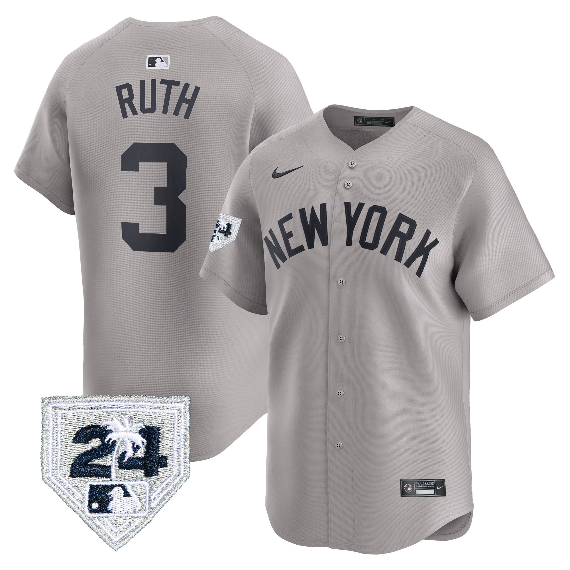 Babe Ruth Men's New York Yankees 2024 Spring Training Patch Vapor Premier Limited Gray Jersey - All Stitched