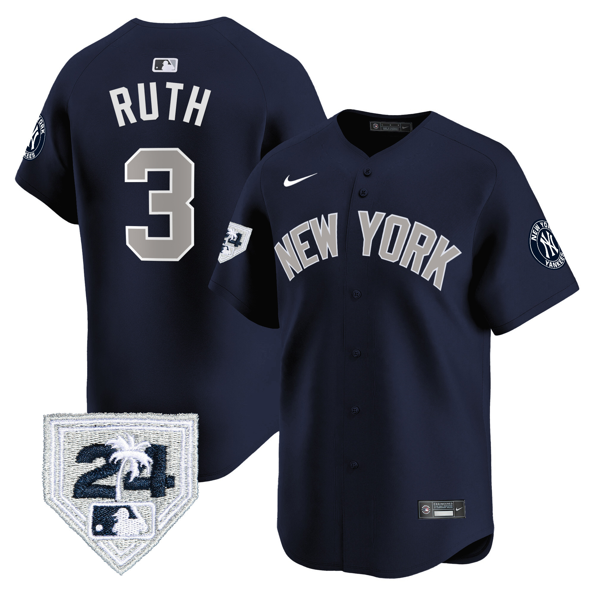 Babe Ruth Men's New York Yankees 2024 Spring Training Patch Vapor Premier Limited V2 Alternate Jersey - All Stitched