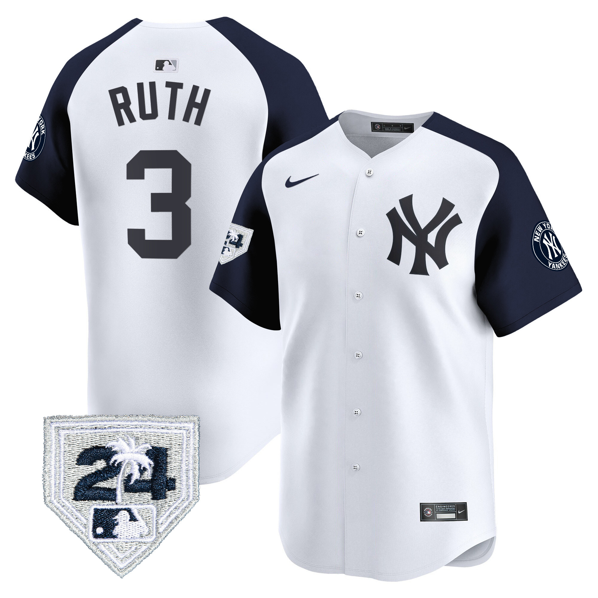 Babe Ruth Men's New York Yankees 2024 Spring Training Patch Vapor Premier Limited V2 White Alternate Jersey - All Stitched