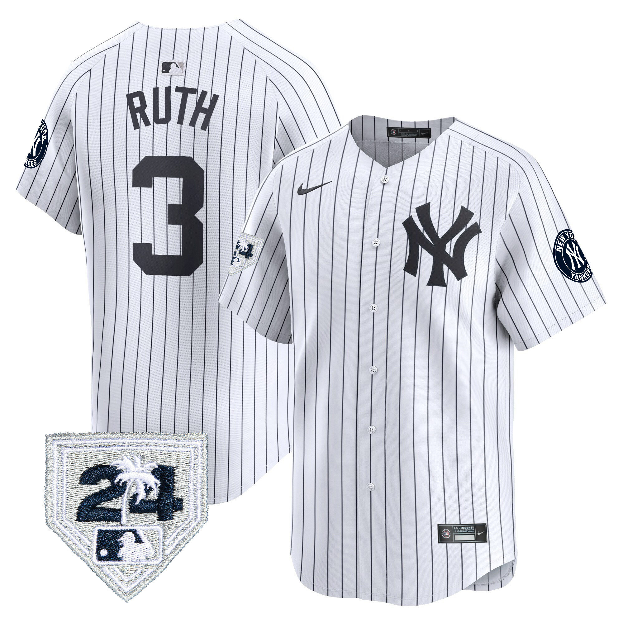Babe Ruth Men's New York Yankees 2024 Spring Training Patch Vapor Premier Limited V3 White Jersey - All Stitched