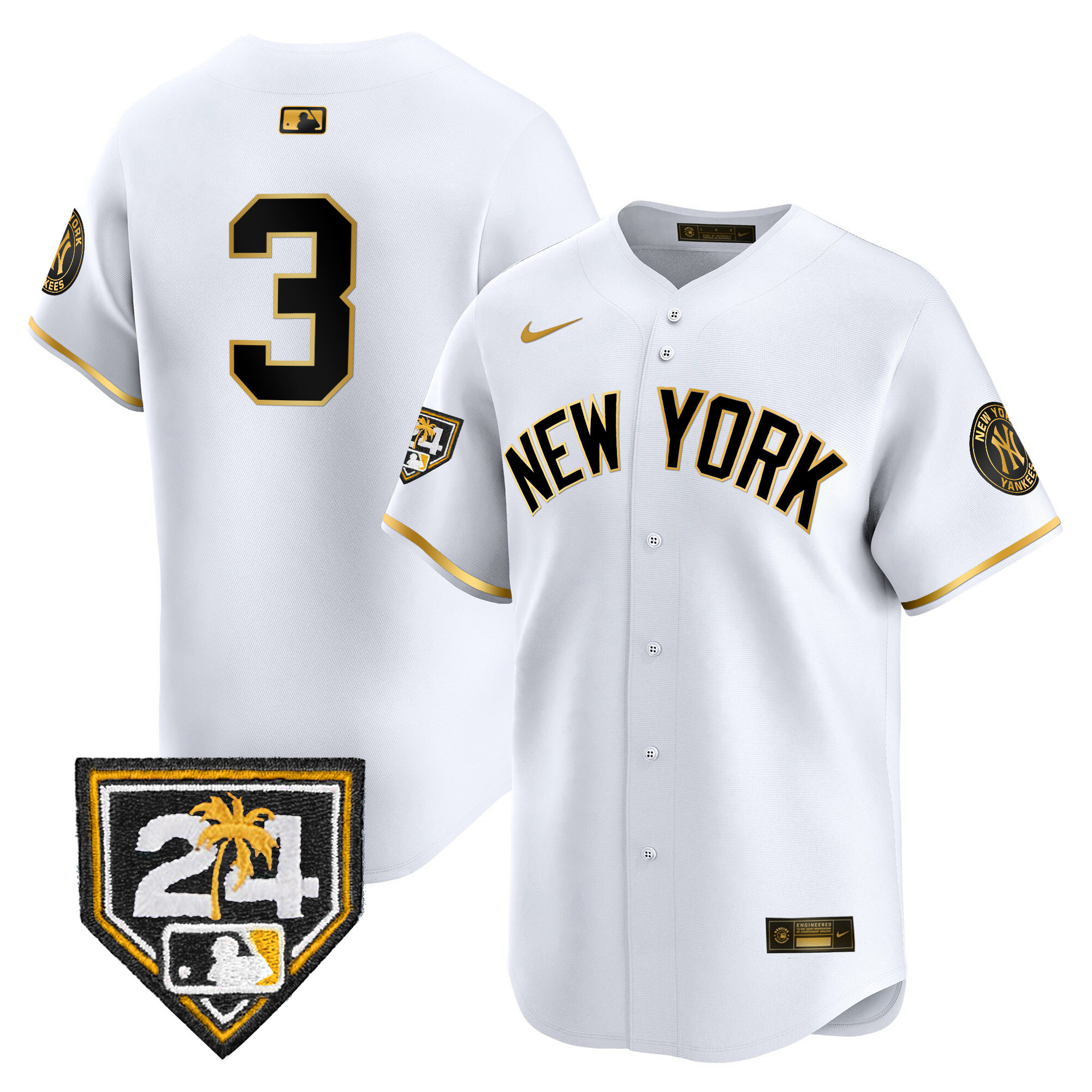 Babe Ruth Men's New York Yankees 2024 Spring Training Patch Vapor Premier Limited V5 White Gold Jersey - All Stitched