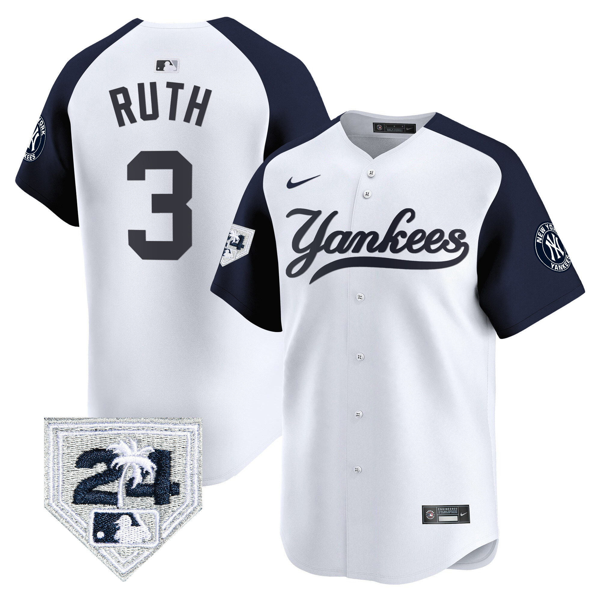 Babe Ruth Men's New York Yankees 2024 Spring Training Patch Vapor Premier Limited V6 White Alternate Jersey - All Stitched
