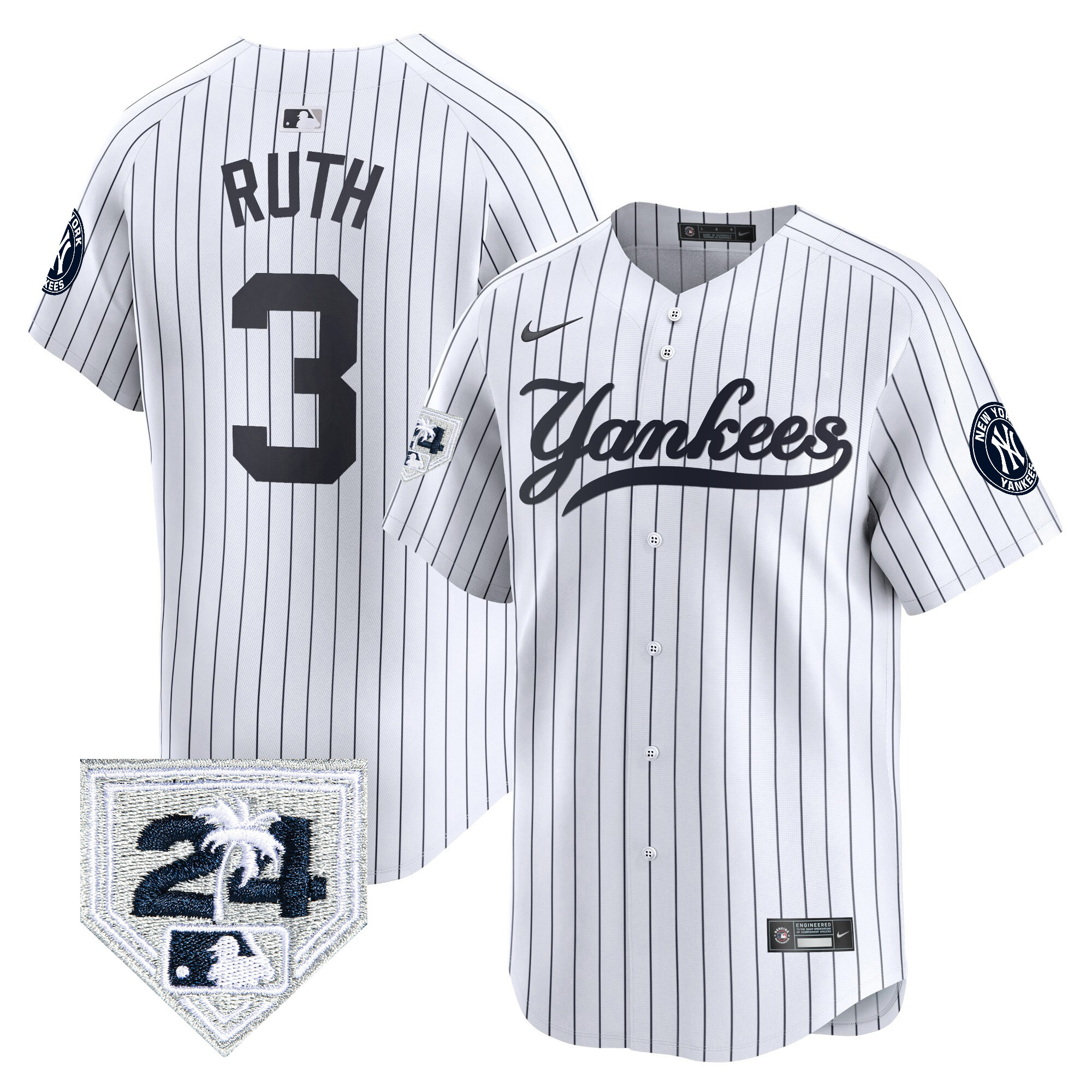 Babe Ruth Men's New York Yankees 2024 Spring Training Patch Vapor Premier Limited V6 White Jersey - All Stitched