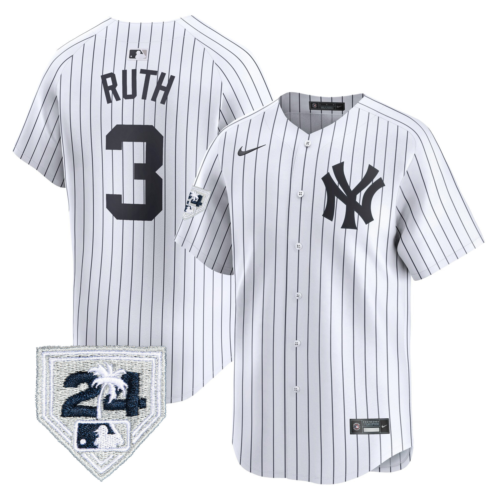 Babe Ruth Men's New York Yankees 2024 Spring Training Patch Vapor Premier Limited White Jersey - All Stitched