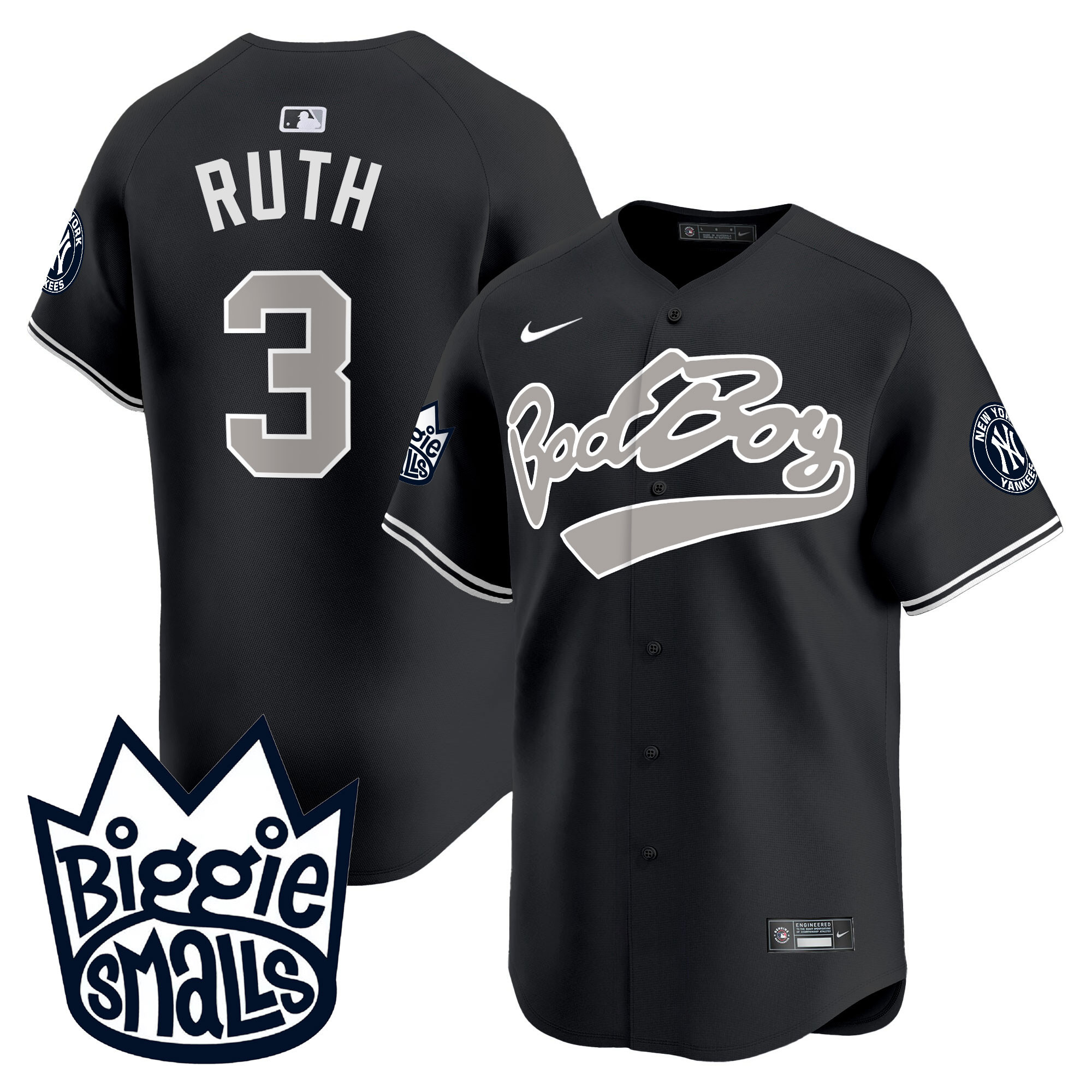 Babe Ruth Men's New York Yankees Biggie Smalls Vapor Premier Limited Black Jersey - All Stitched