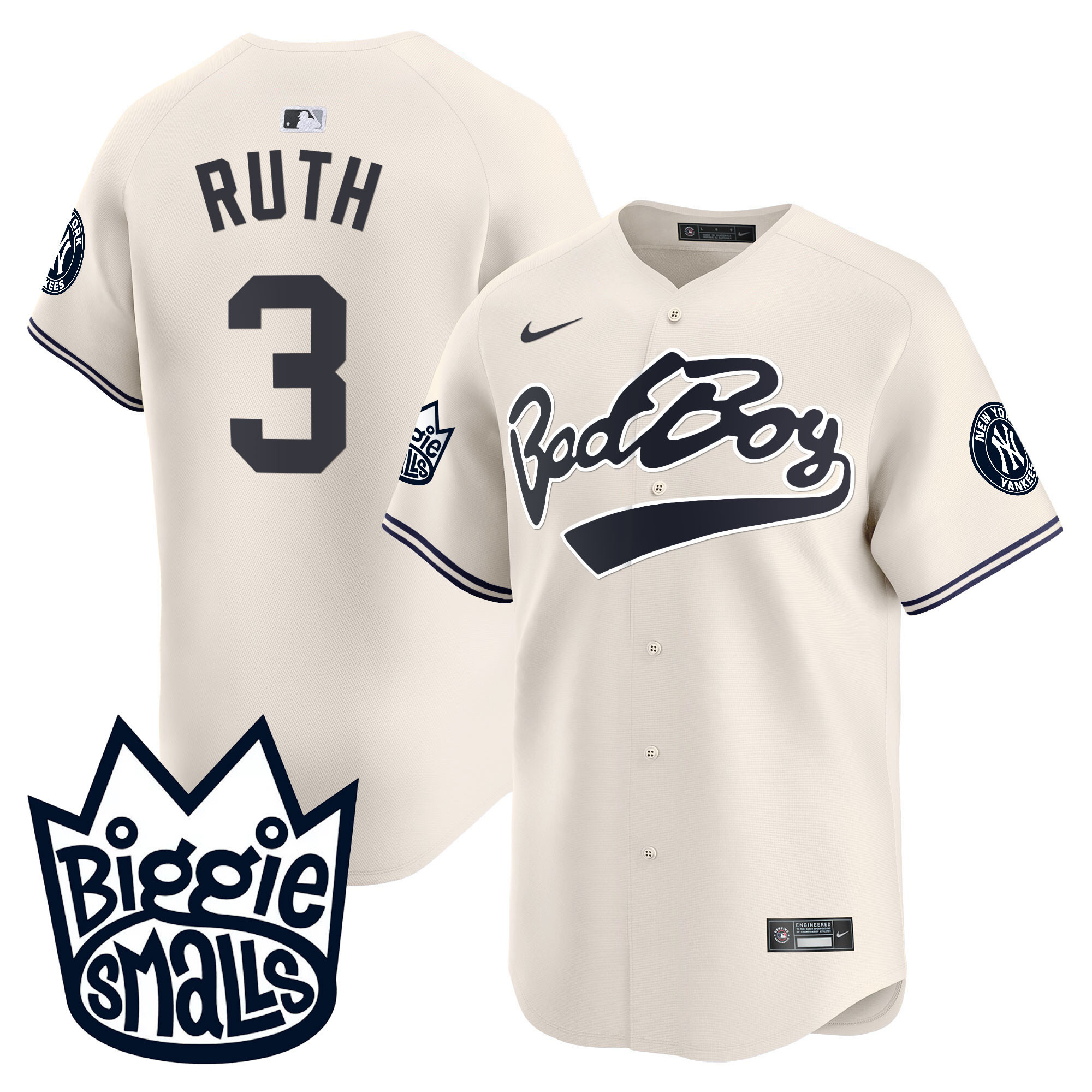 Babe Ruth Men's New York Yankees Biggie Smalls Vapor Premier Limited Cream Jersey - All Stitched