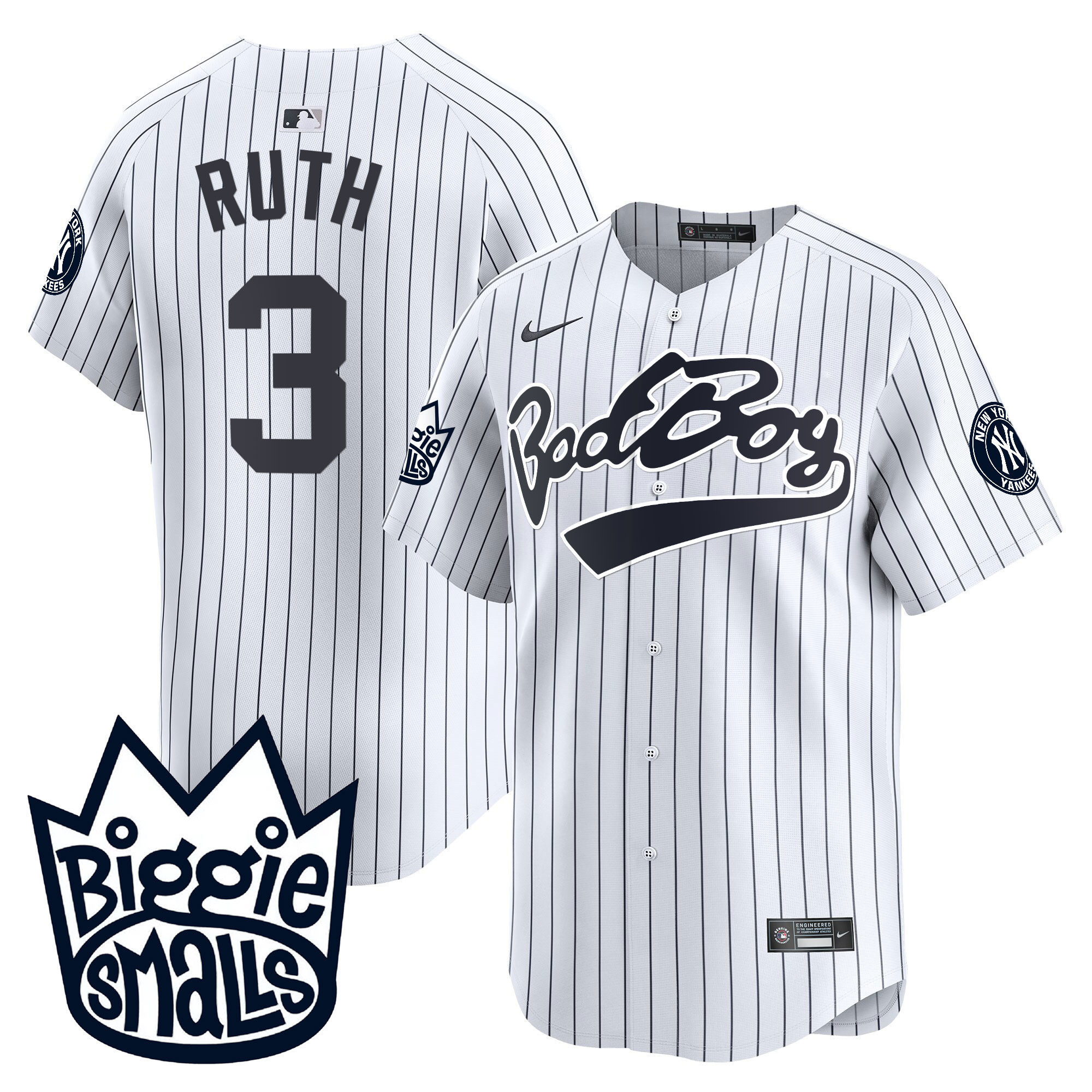 Babe Ruth Men's New York Yankees Biggie Smalls Vapor Premier Limited White Jersey - All Stitched