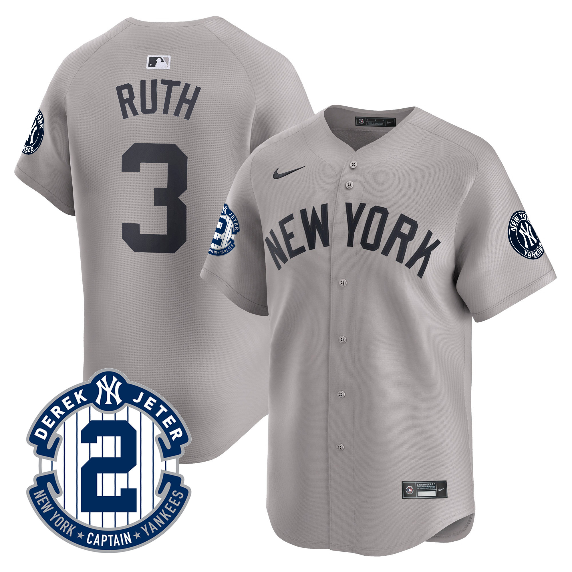Babe Ruth Men's New York Yankees Derek Jeter Patch Vapor Premier Limited Gray Jersey - All Stitched