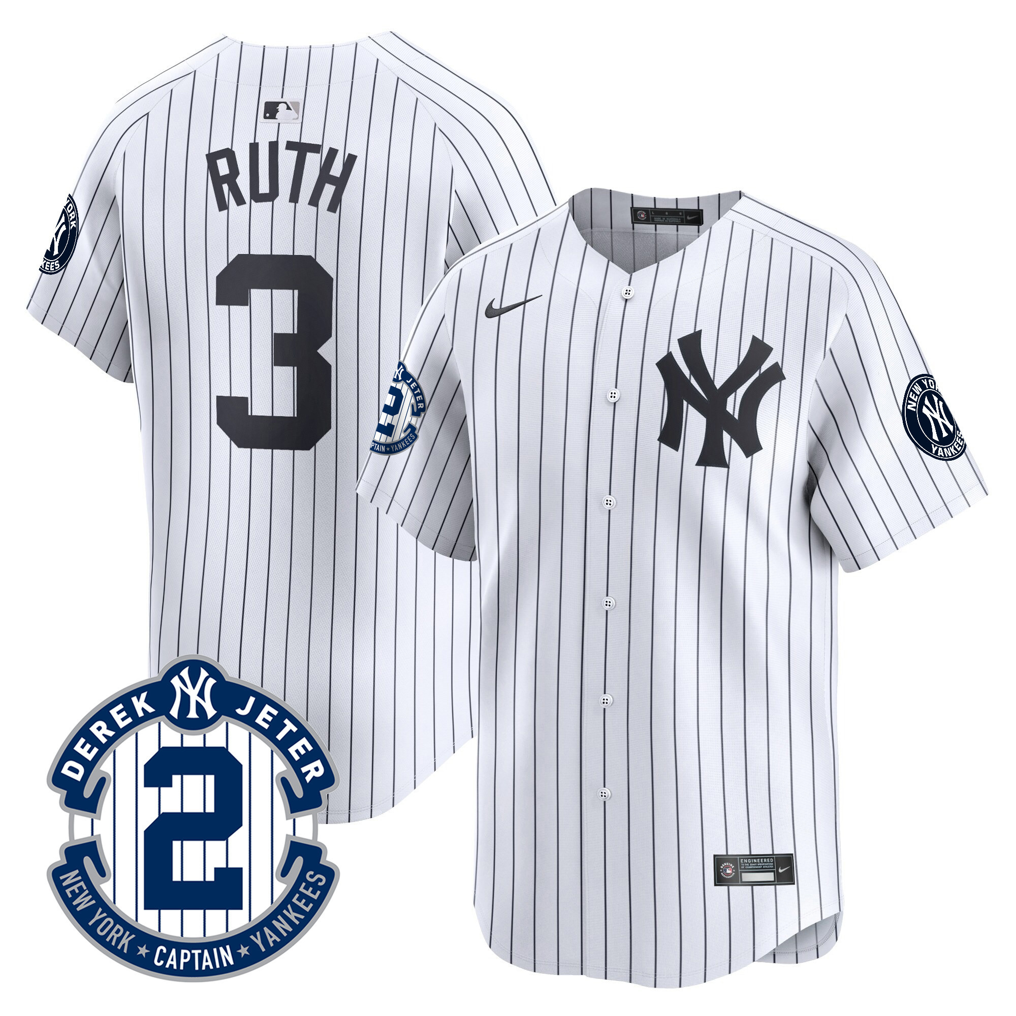 Babe Ruth Men's New York Yankees Derek Jeter Patch Vapor Premier Limited White Jersey - All Stitched