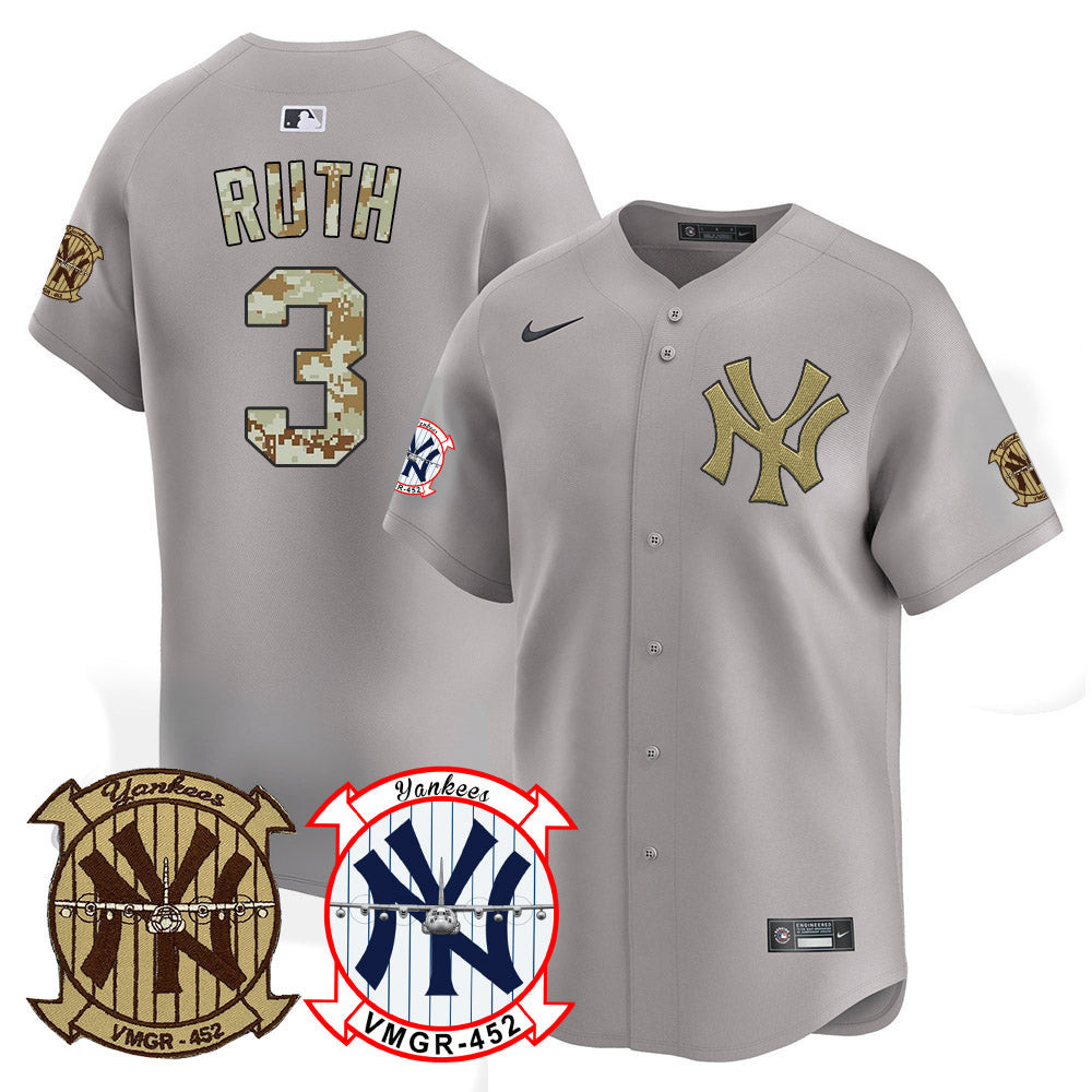 Babe Ruth Men's New York Yankees Desert USMC Alternate Vapor Premier Limited Gray Jersey - All Stitched
