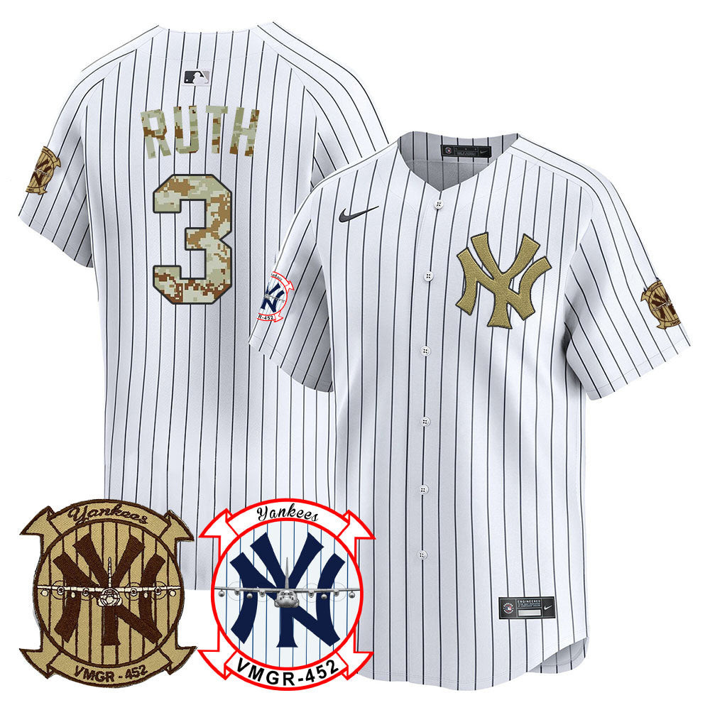 Babe Ruth Men's New York Yankees Desert USMC Alternate Vapor Premier Limited White Jersey - All Stitched