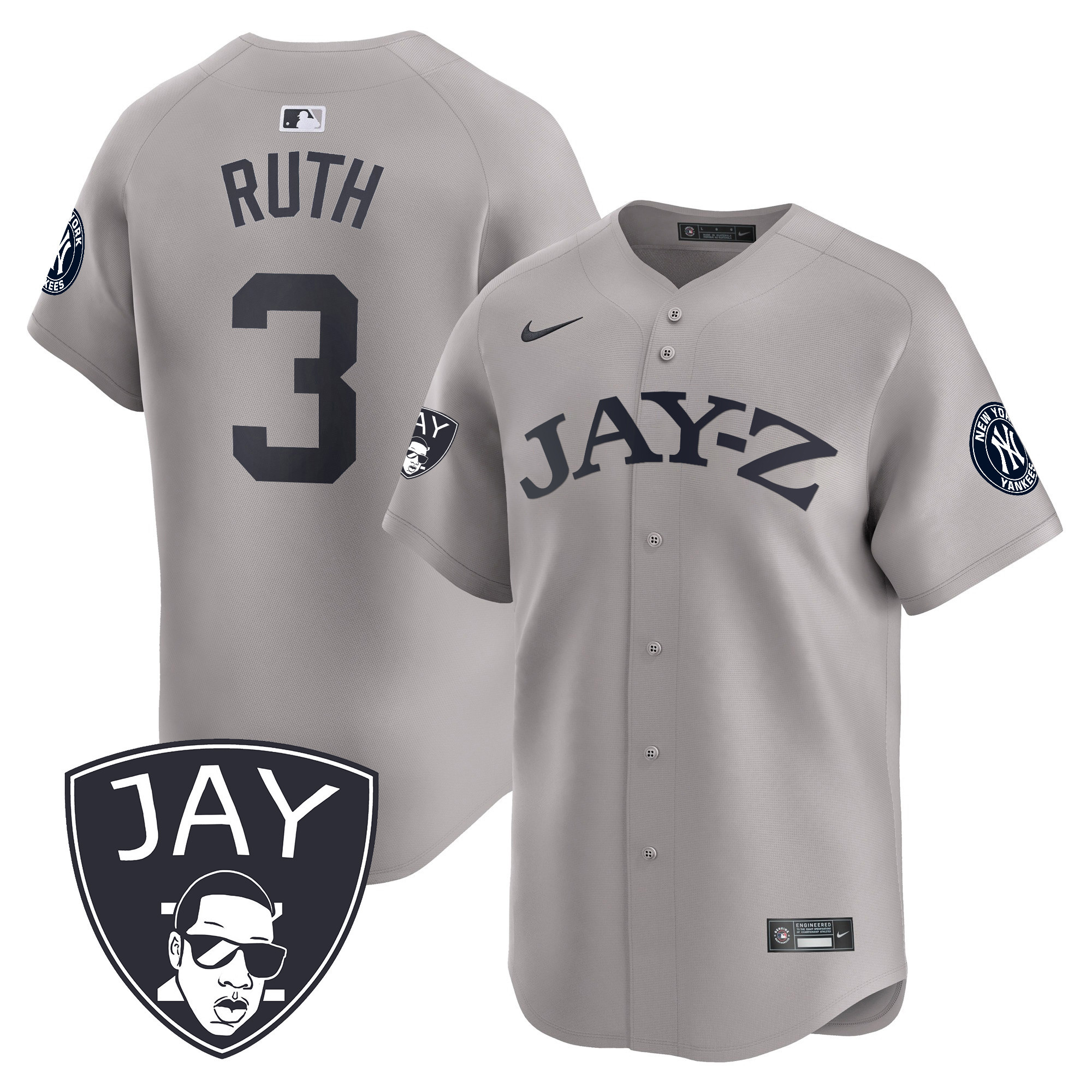 Babe Ruth Men's New York Yankees Jay-Z Vapor Premier Limited Gray Jersey - All Stitched