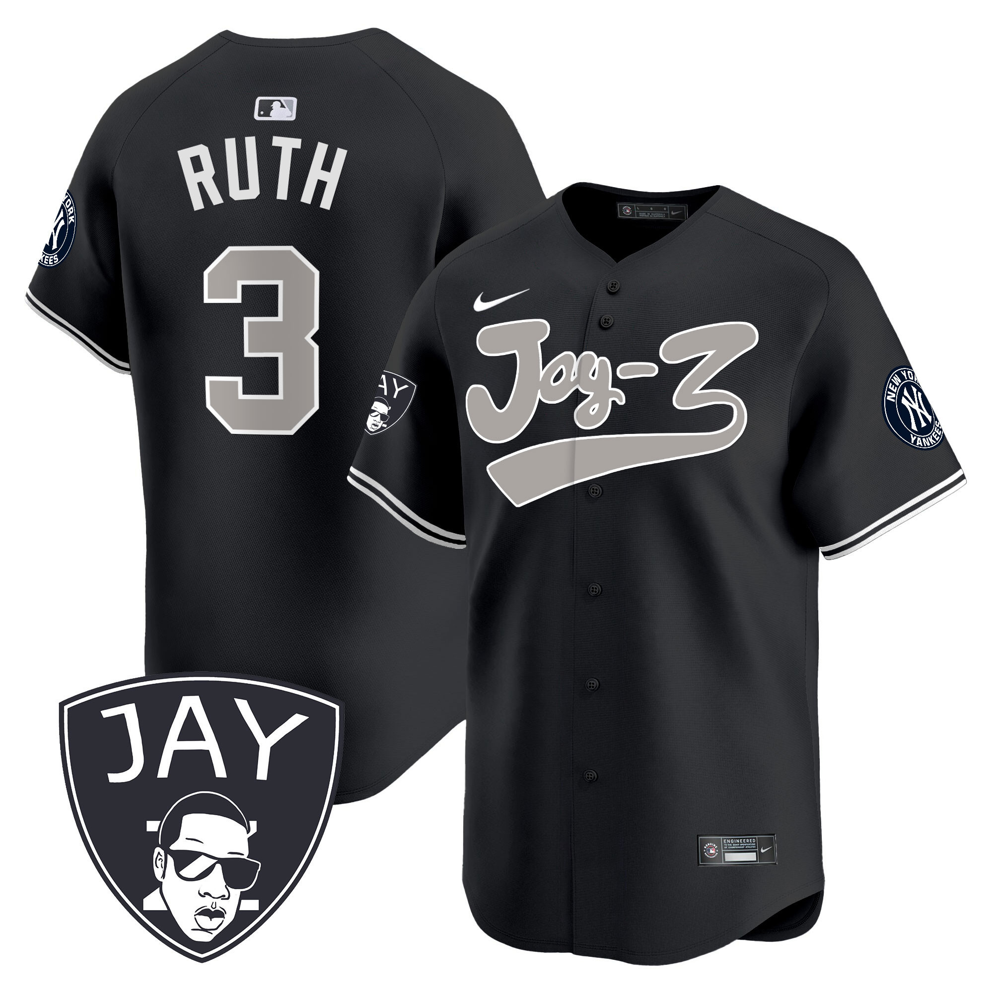 Babe Ruth Men's New York Yankees Jay-Z Vapor Premier Limited V2 Black Jersey - All Stitched