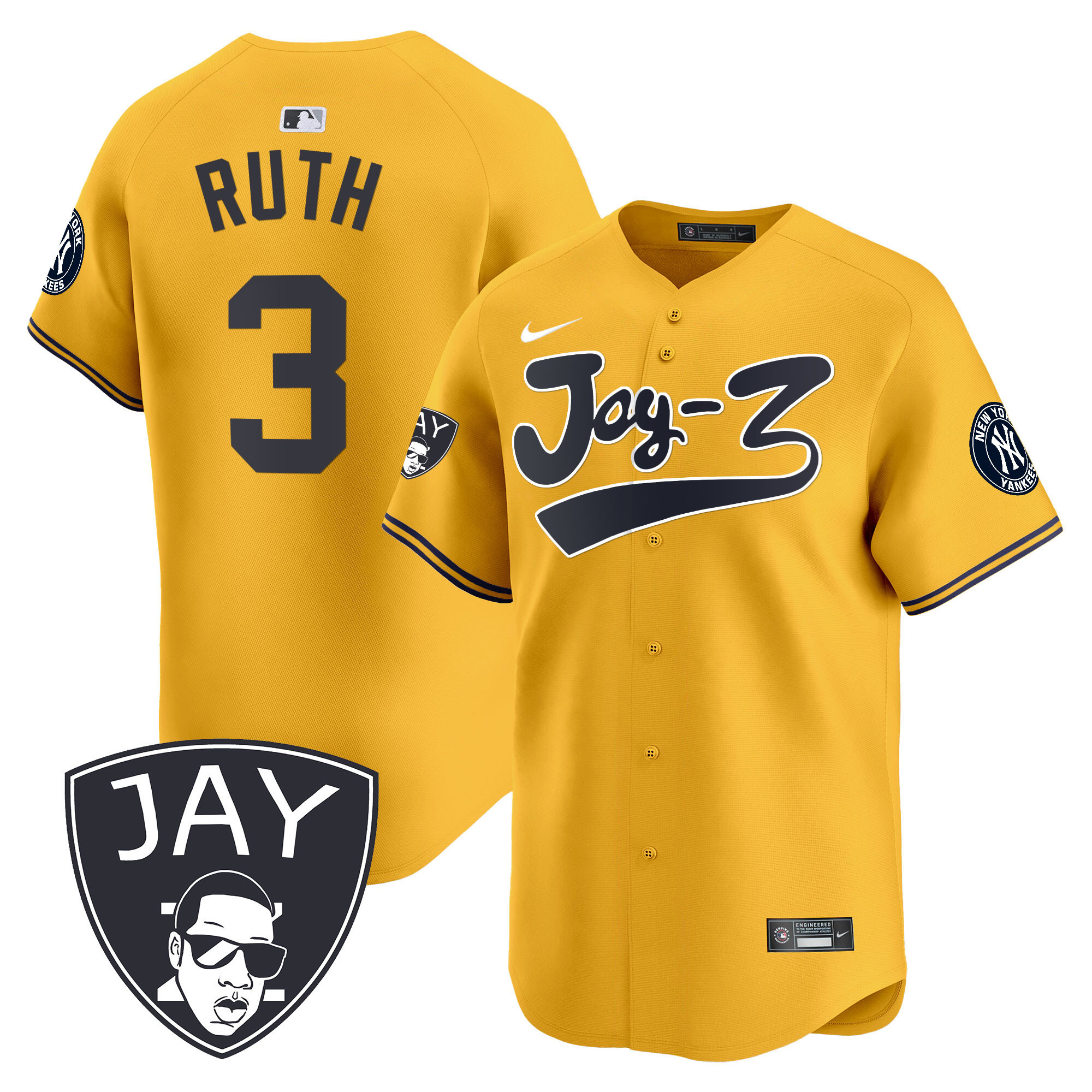 Babe Ruth Men's New York Yankees Jay-Z Vapor Premier Limited V2 Gold Jersey - All Stitched
