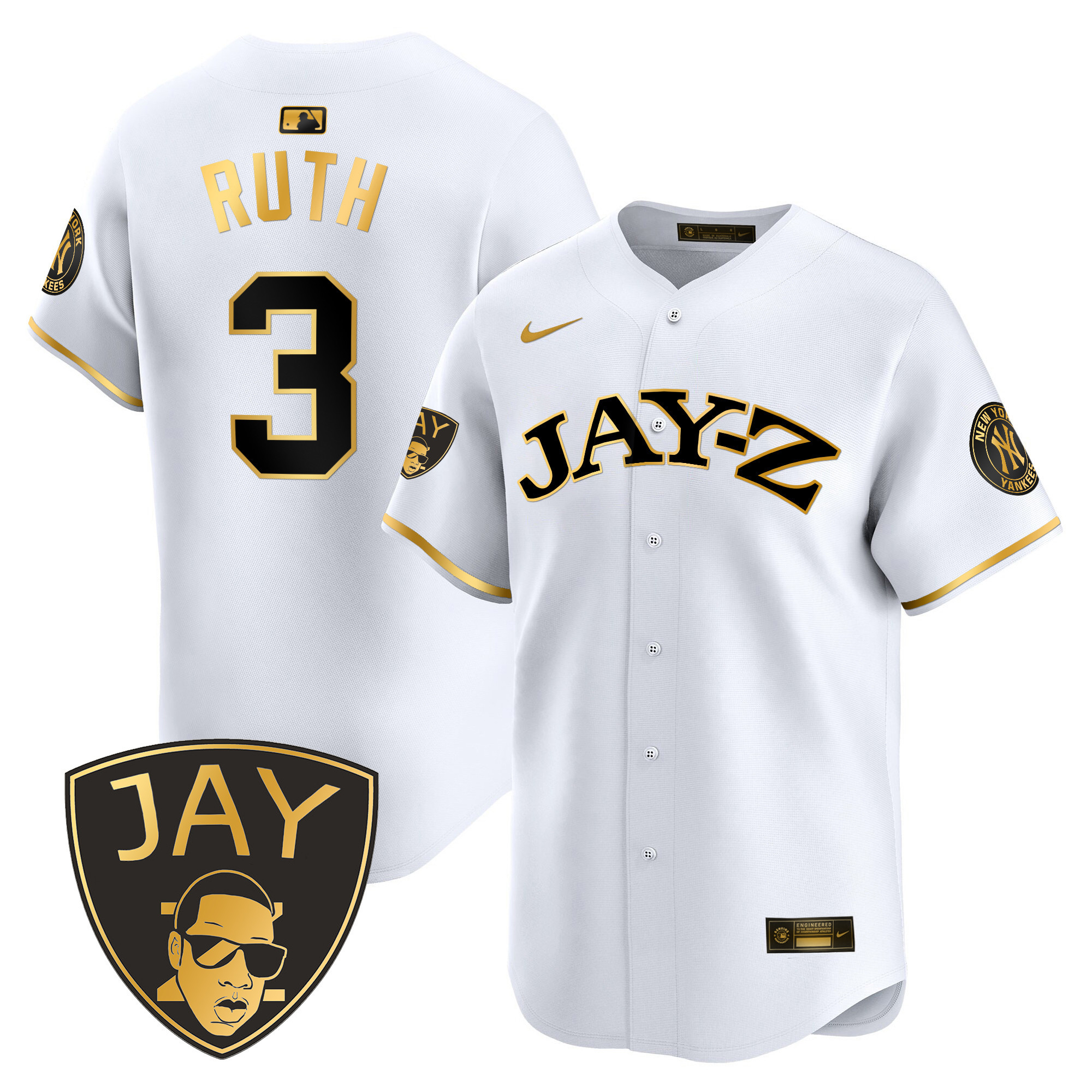 Babe Ruth Men's New York Yankees Jay-Z Vapor Premier Limited White Gold Jersey - All Stitched
