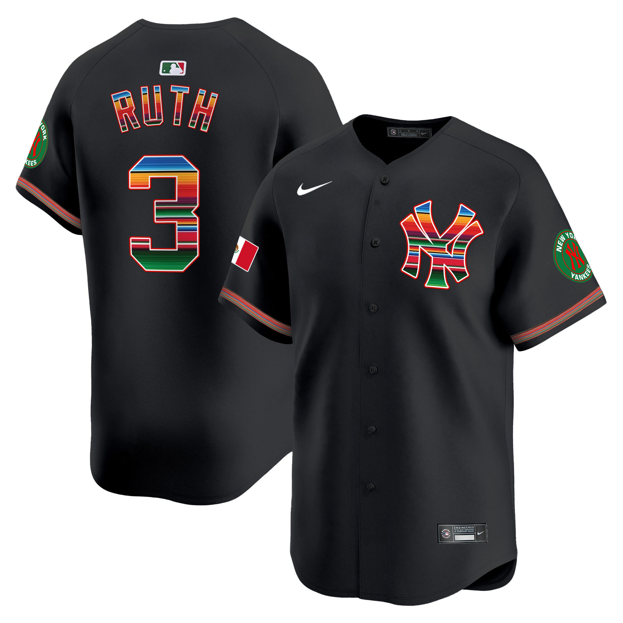 Babe Ruth Men's New York Yankees Mexico Vapor Premier Limited Black Jersey - All Stitched