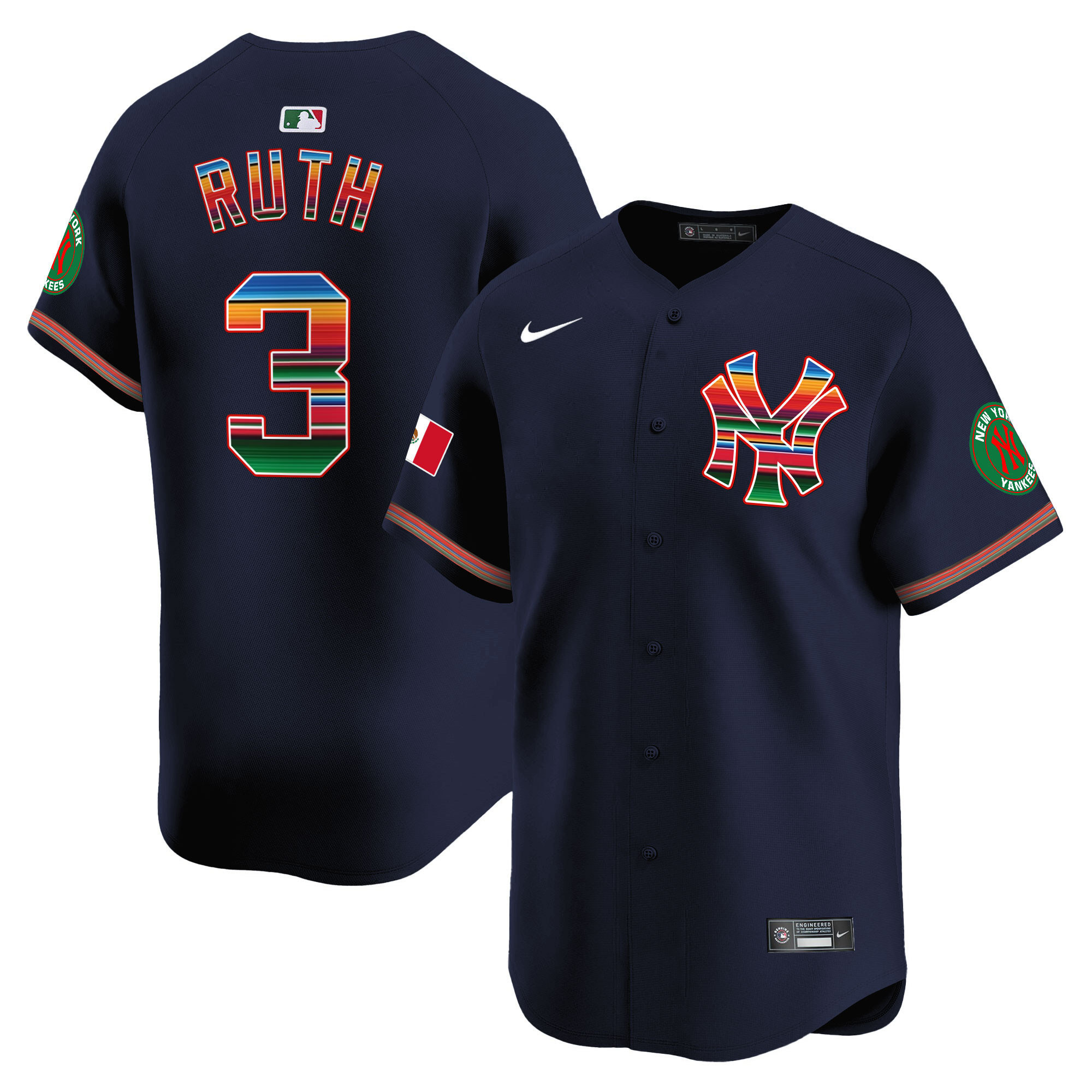 Babe Ruth Men's New York Yankees Mexico Vapor Premier Limited Navy Jersey - All Stitched
