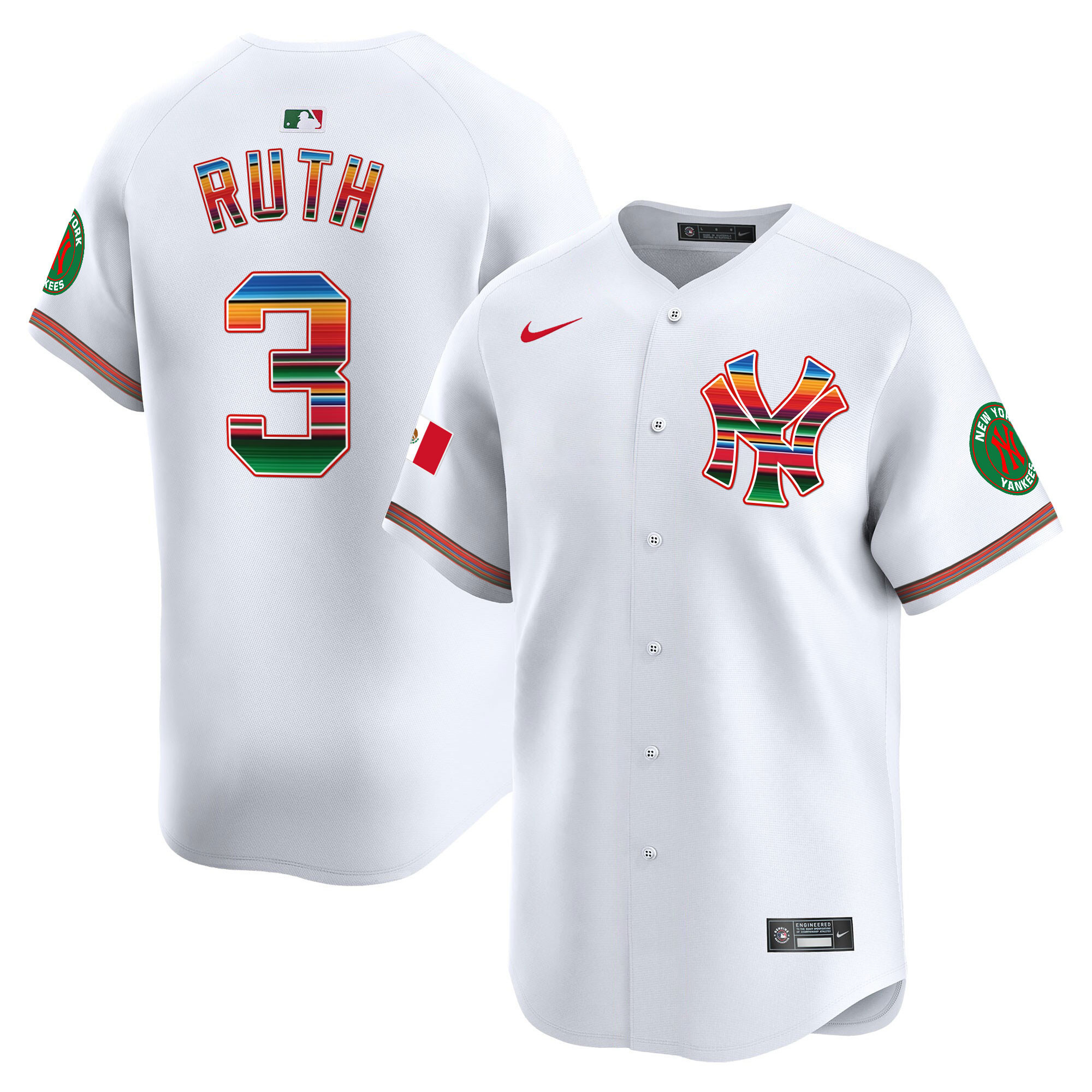 Babe Ruth Men's New York Yankees Mexico Vapor Premier Limited White Jersey - All Stitched