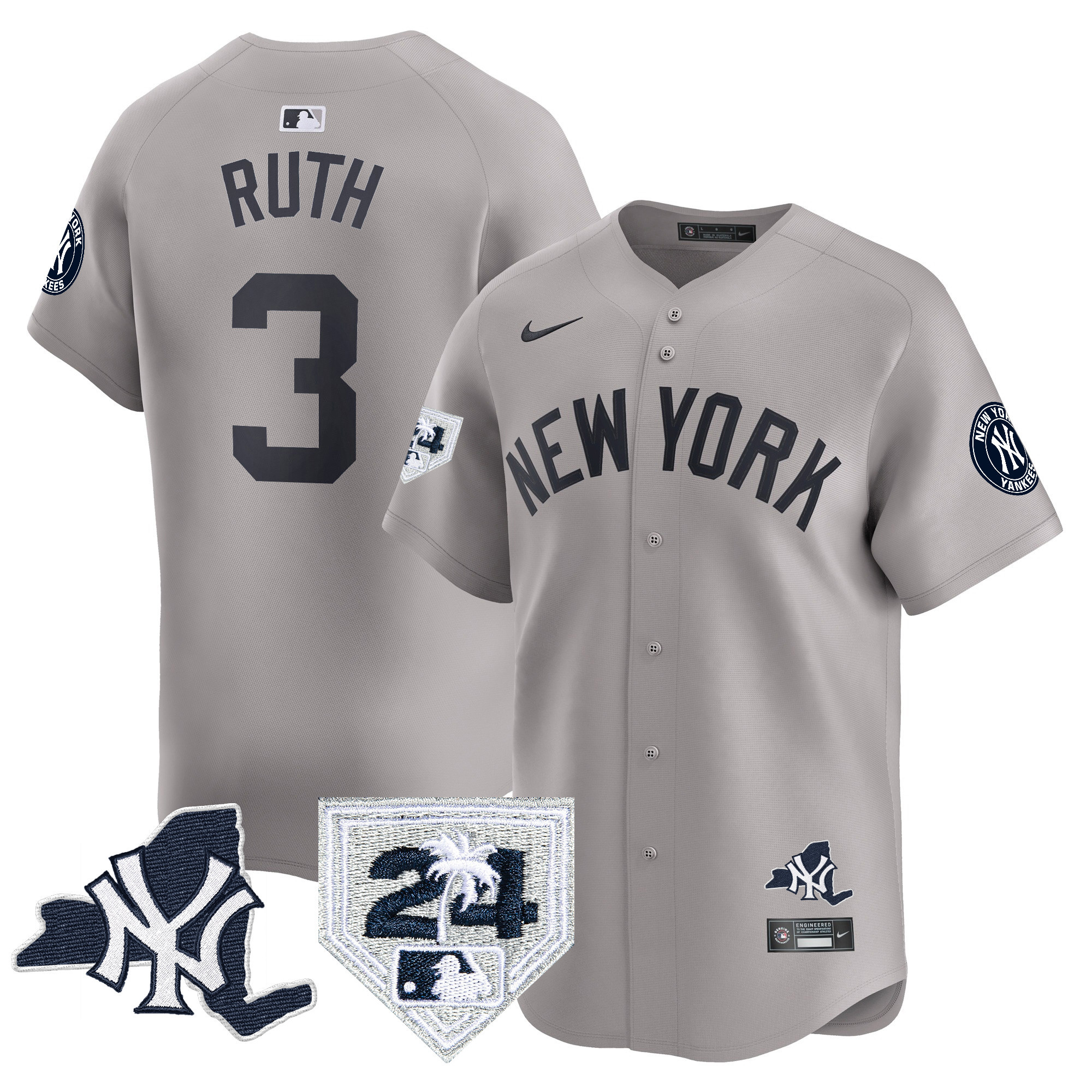 Babe Ruth Men's New York Yankees Vapor Premier Limited - New York Patch Gray Jersey - All Stitched