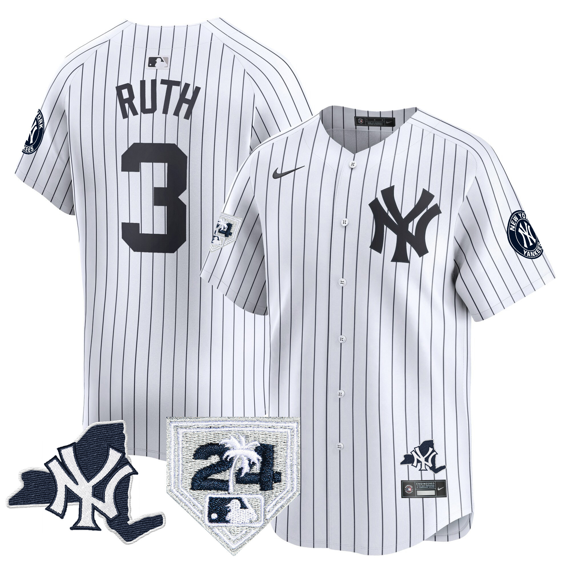 Babe Ruth Men's New York Yankees Vapor Premier Limited - New York Patch White Jersey - All Stitched