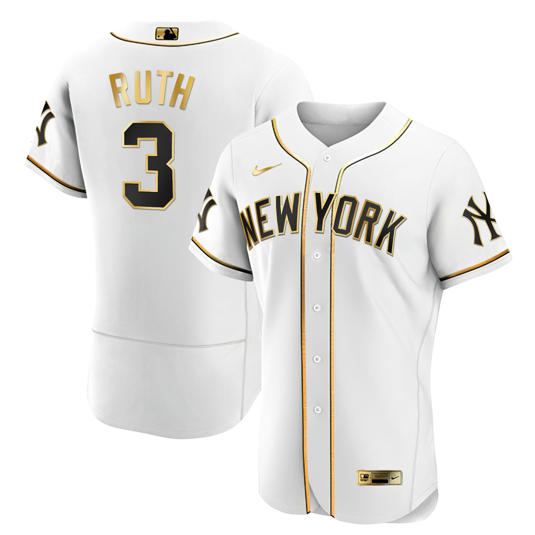 Babe Ruth Men's New York Yankees White Gold & Black Gold Flex White Jersey - All Stitched
