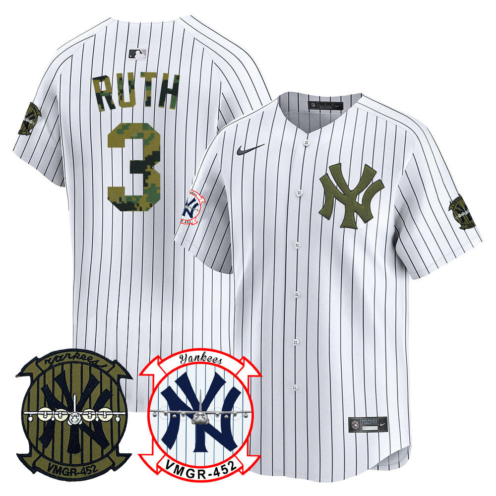 Babe Ruth Men's New York Yankees Woodland USMC Alternate Vapor Premier Limited White Jersey - All Stitched
