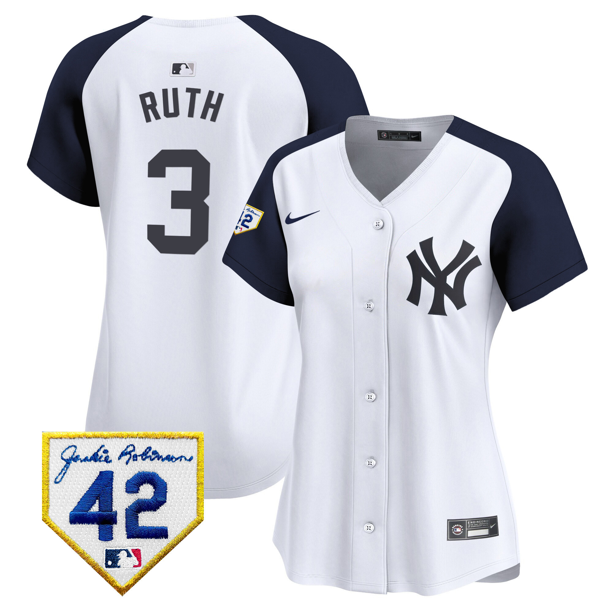 Babe Ruth Women's New York Yankees 2024 Jackie Robinson Patch Vapor Premier Limited White Alternate Jersey - All Stitched